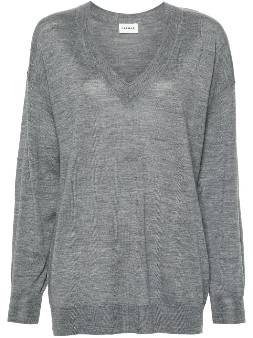Shop P.a.r.o.s.h Oversized V Neck Sweater In Light Grey Melange