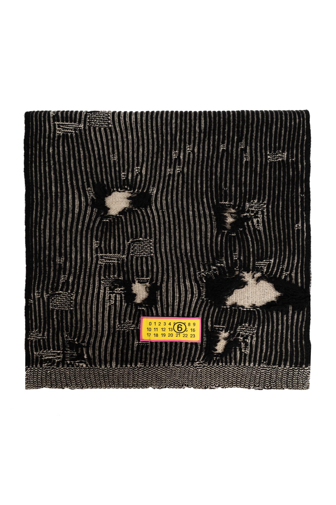 Shop Mm6 Maison Margiela Scarf With Logo In Black/beige