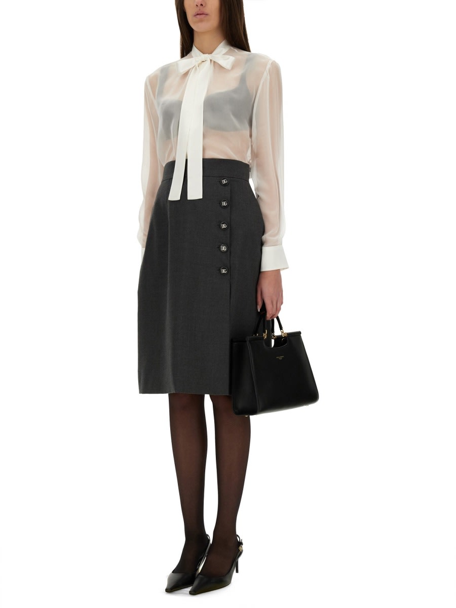 Dolce & Gabbana Wool Midi Skirt In Grey
