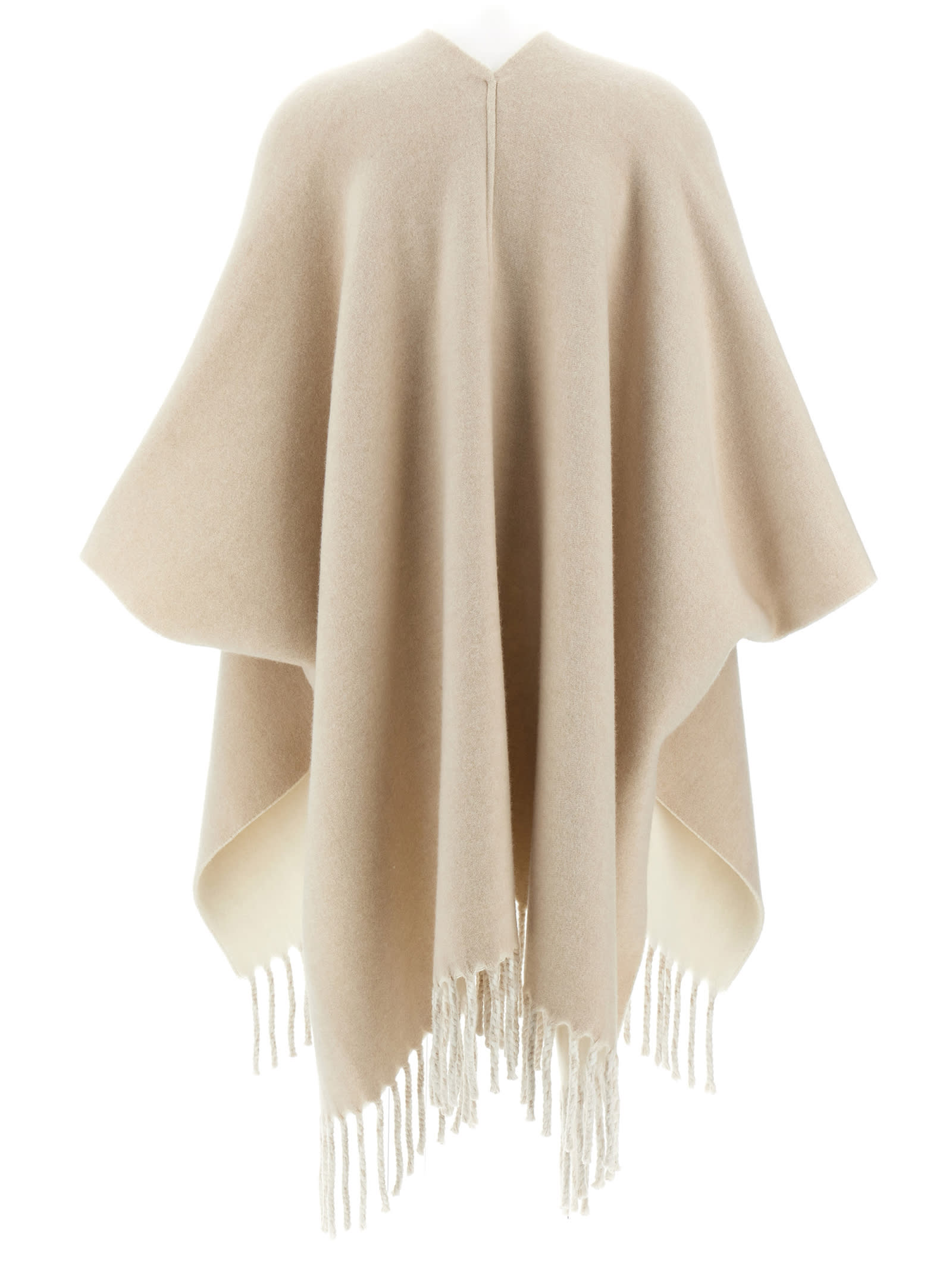 Shop Brunello Cucinelli Fringed Poncho In Beige