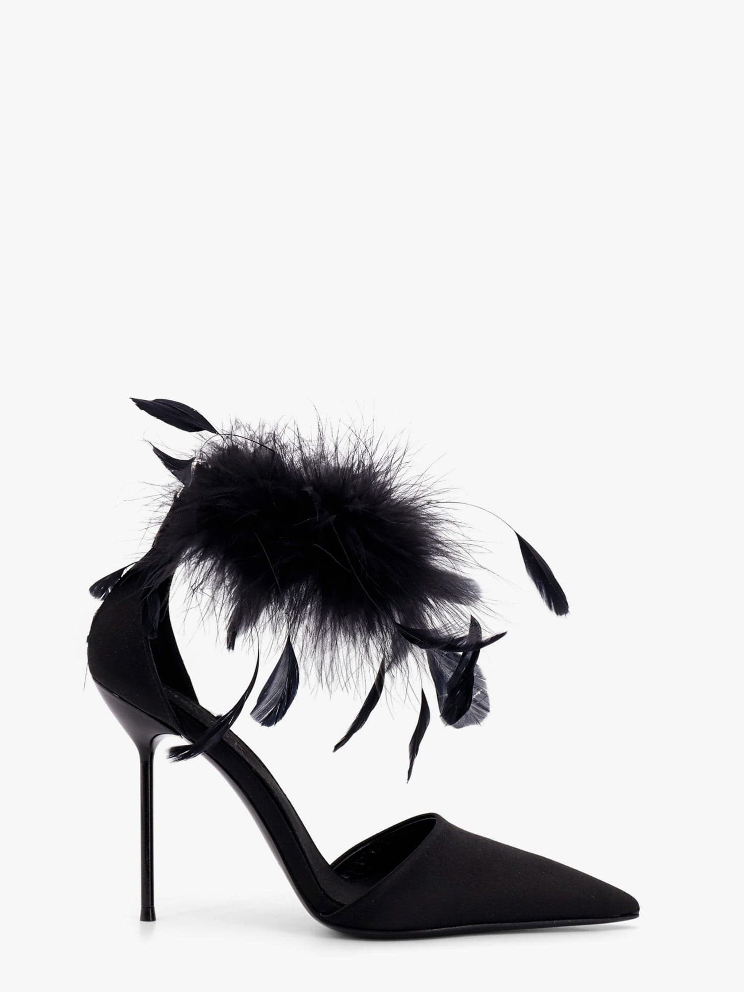 Paris Texas Lidia Satin Sandals With Feather Detail In Black