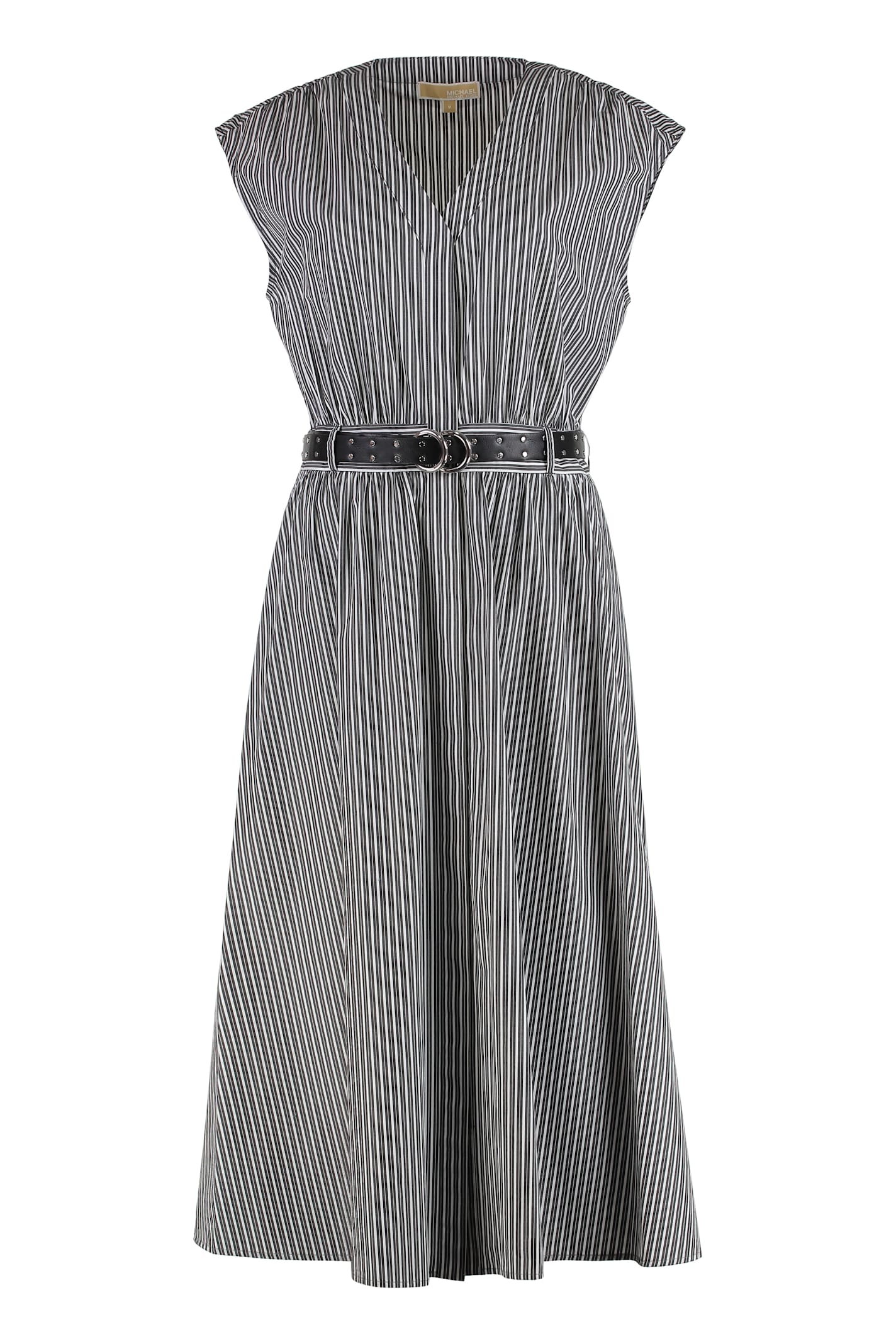 Michael Michael Kors Graphic Stripe Midi Dress In Black