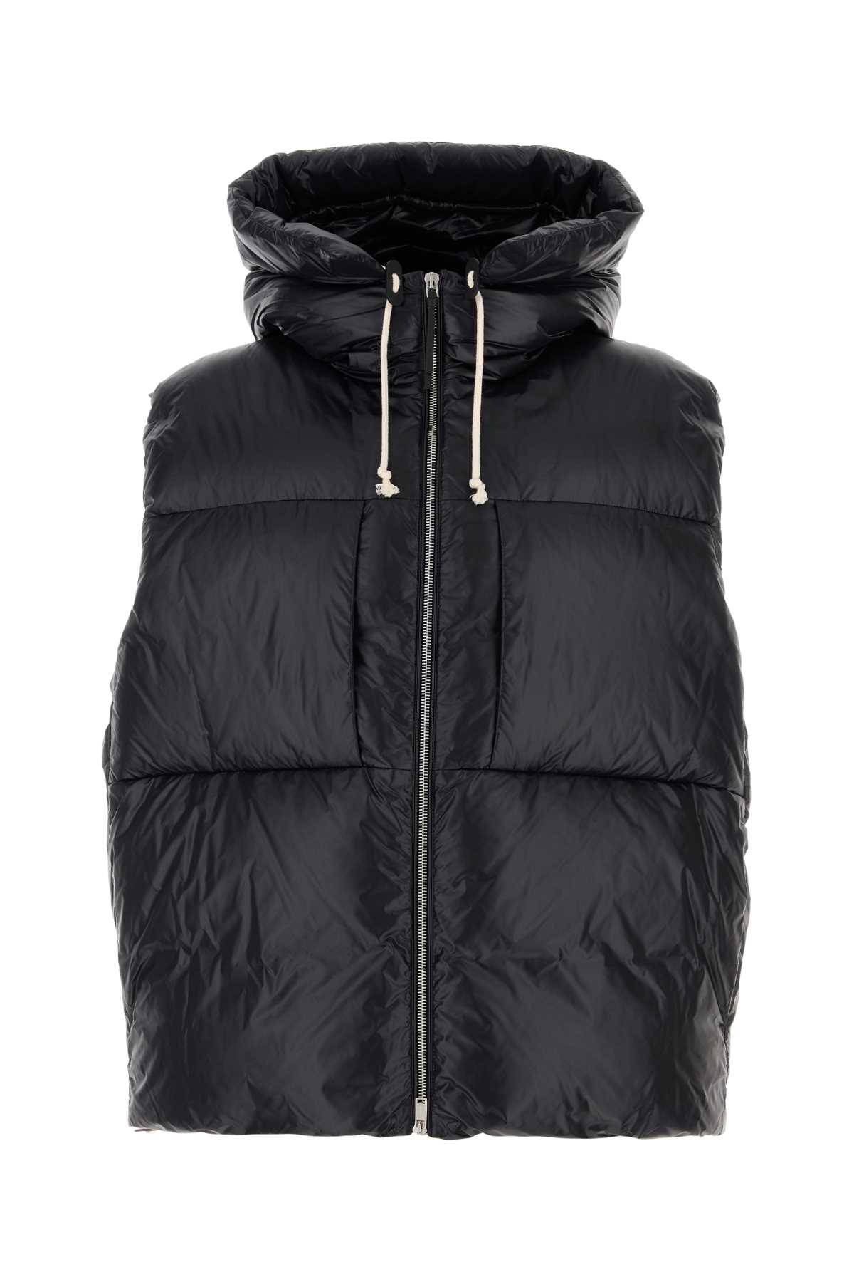 Jil Sander Drawstring Hood Nylon Down Jacket In Black