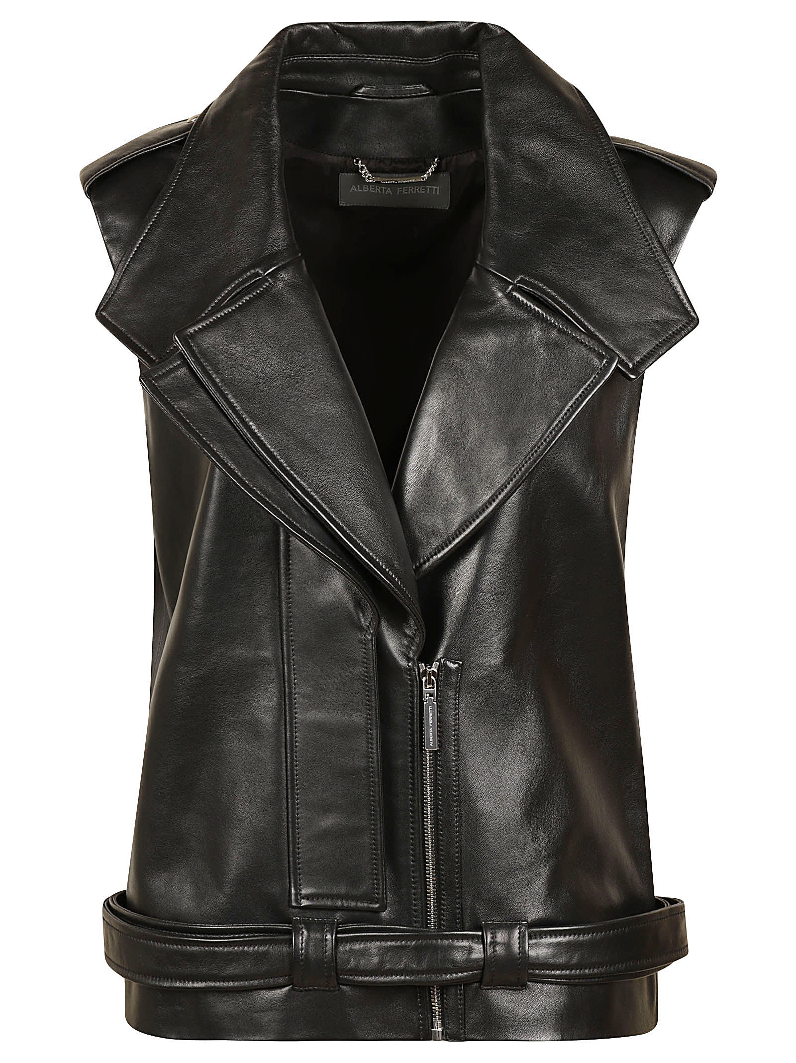Alberta Ferretti Belted Waist Leather Vest