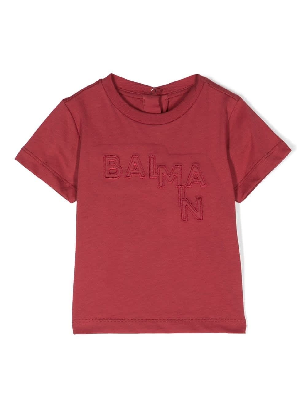 Balmain Logo-embroidered Cotton T-shirt In Brown