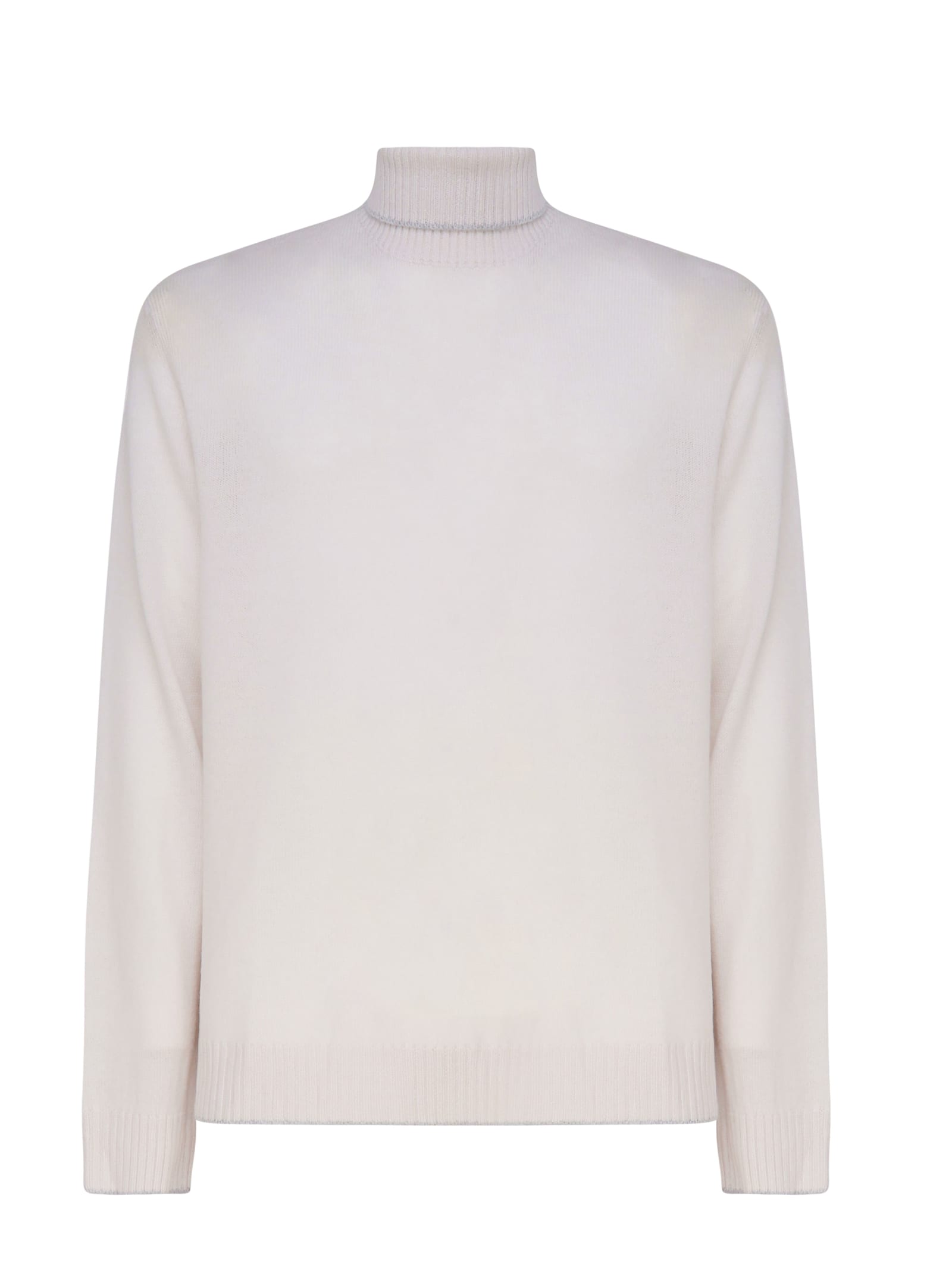 Shop Eleventy Turtleneck Sweater In Virgin Wool In Sand And Lt. Gray