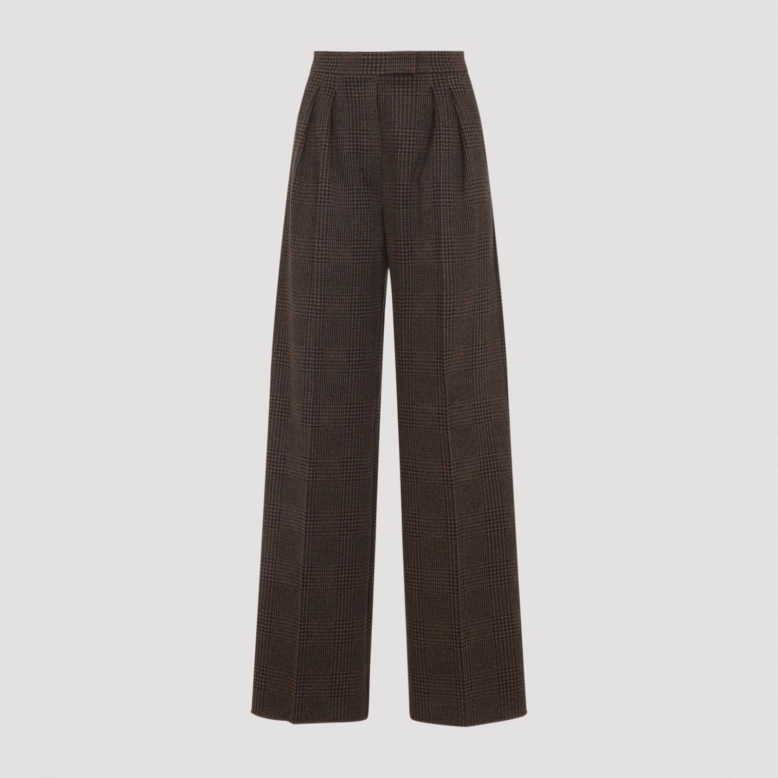 Max Mara Wide-leg Trousers With High Waist And Checkered Pattern In Brown