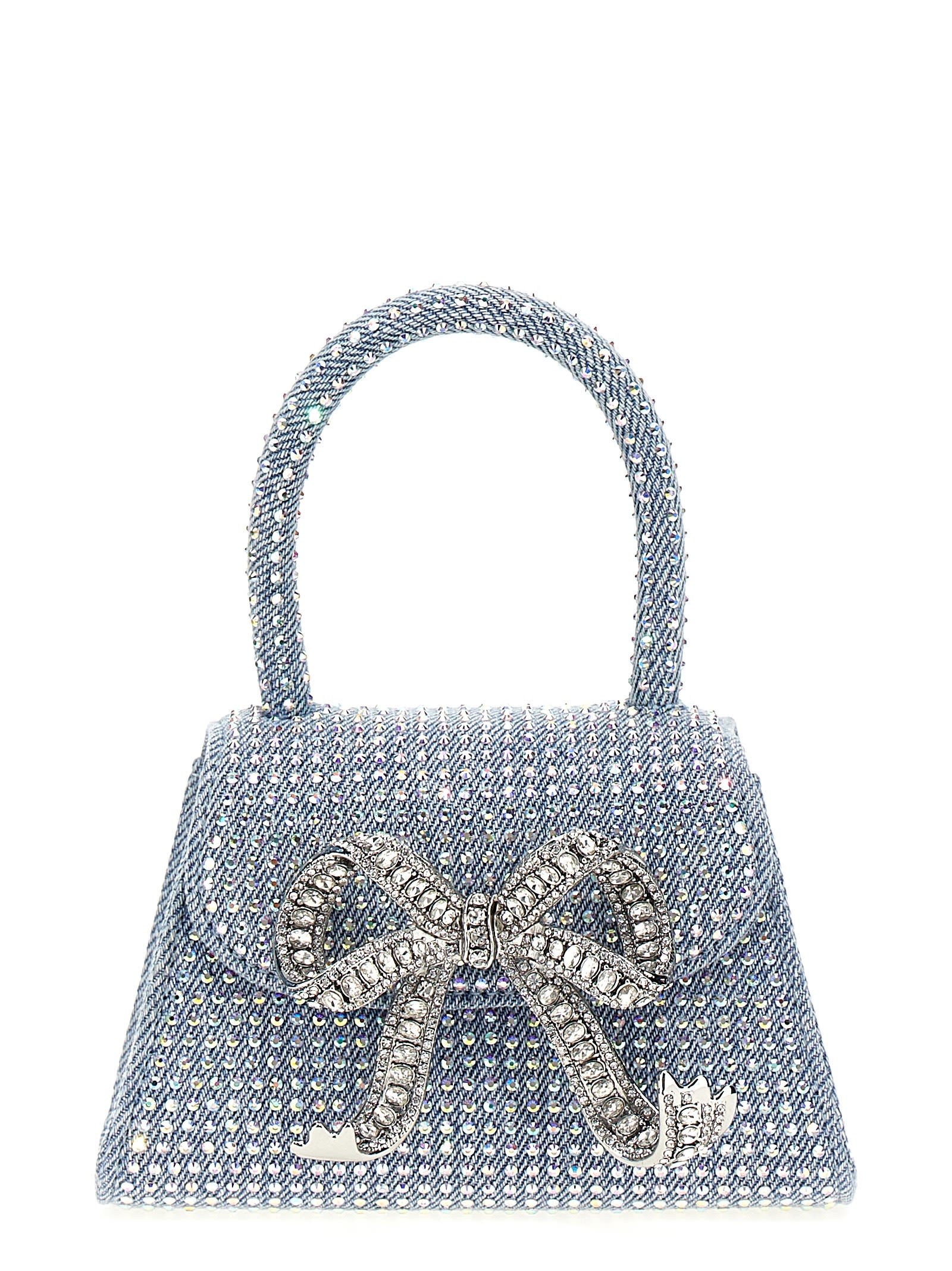 Shop Self-portrait Blue Rhinestone Denim Micro Handbag In Light Blue