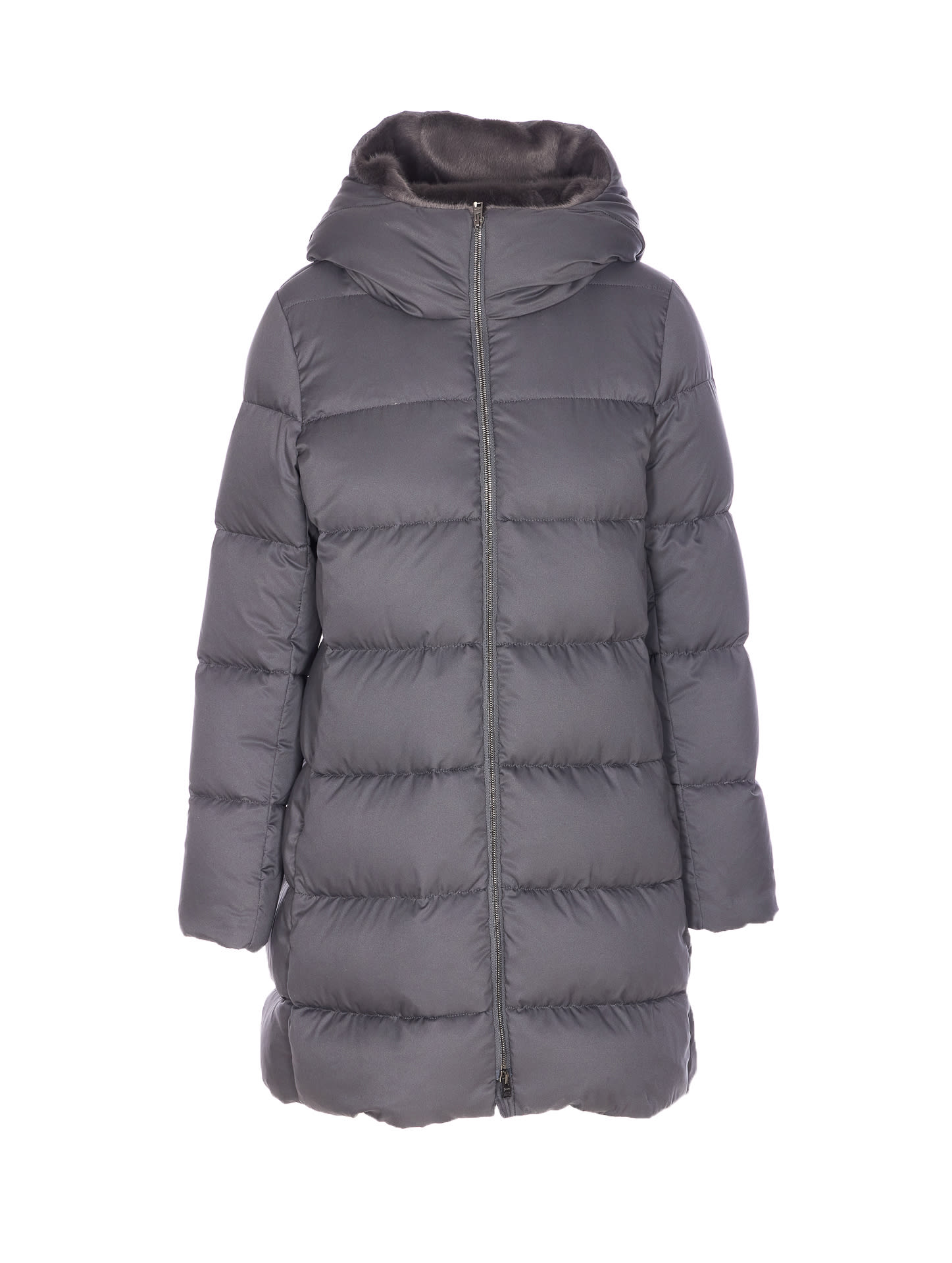 Herno Women Arendelle And New Lady Faux Fur A-shape Down Jacket In Gray