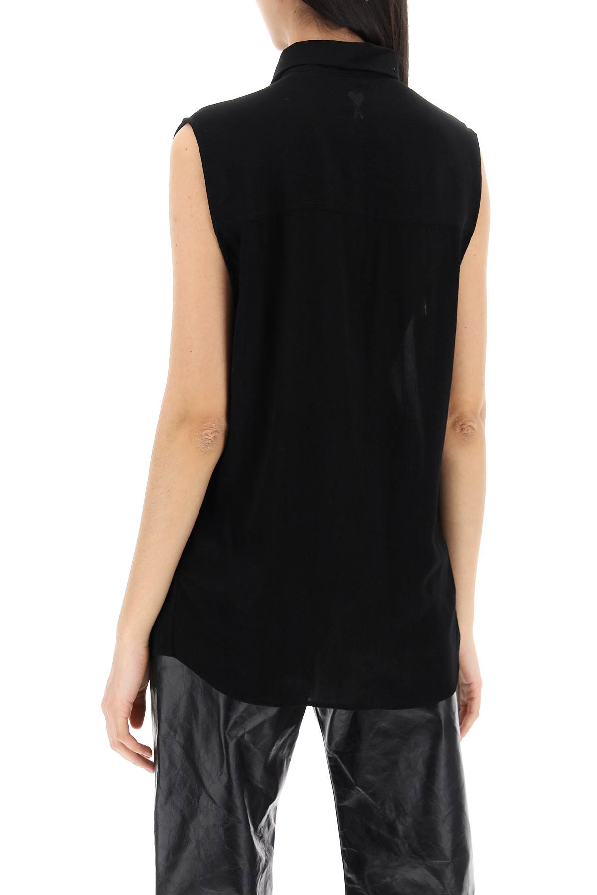 Shop Ami Alexandre Mattiussi Textured Voile Sleeveless Shirt In Noir (black)