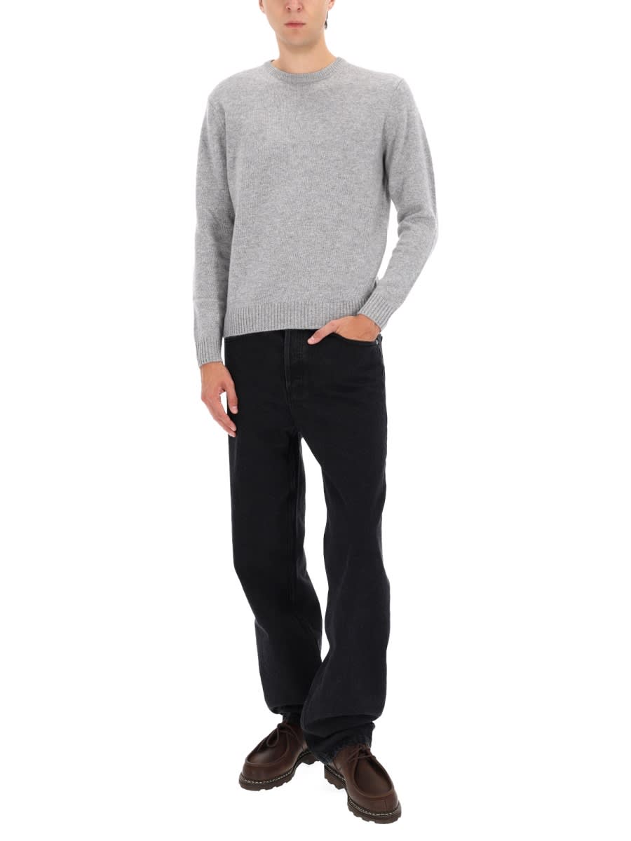Aspesi Classic Gray Crew Neck Sweater With Ribbed Trim In Gray
