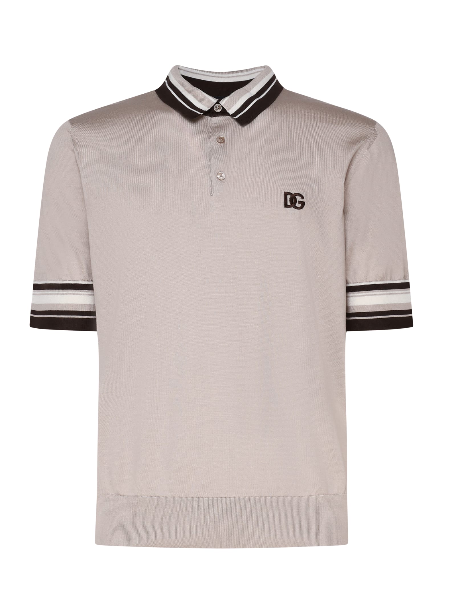 Shop Dolce & Gabbana Polo Shirt With Logo On The Chest In Grey