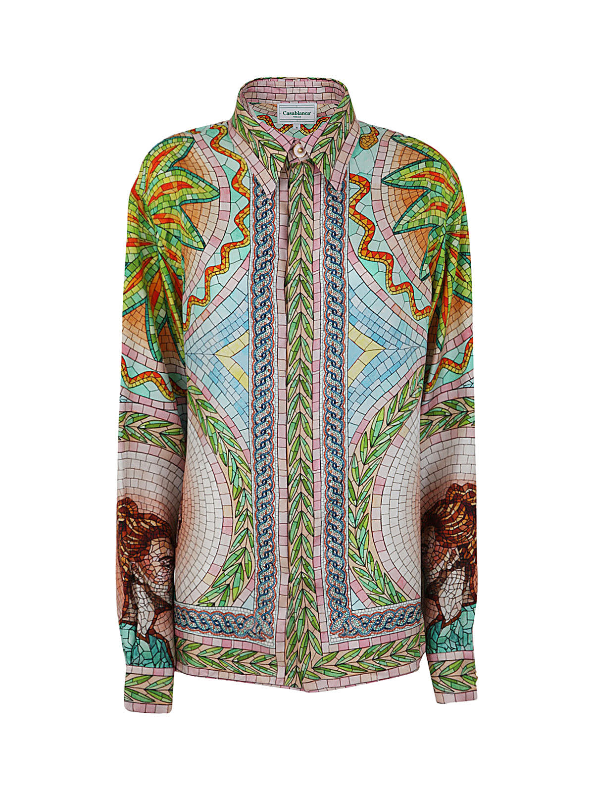 Casablanca Long Sleeve Silk Shirt With Mosaics Grecques