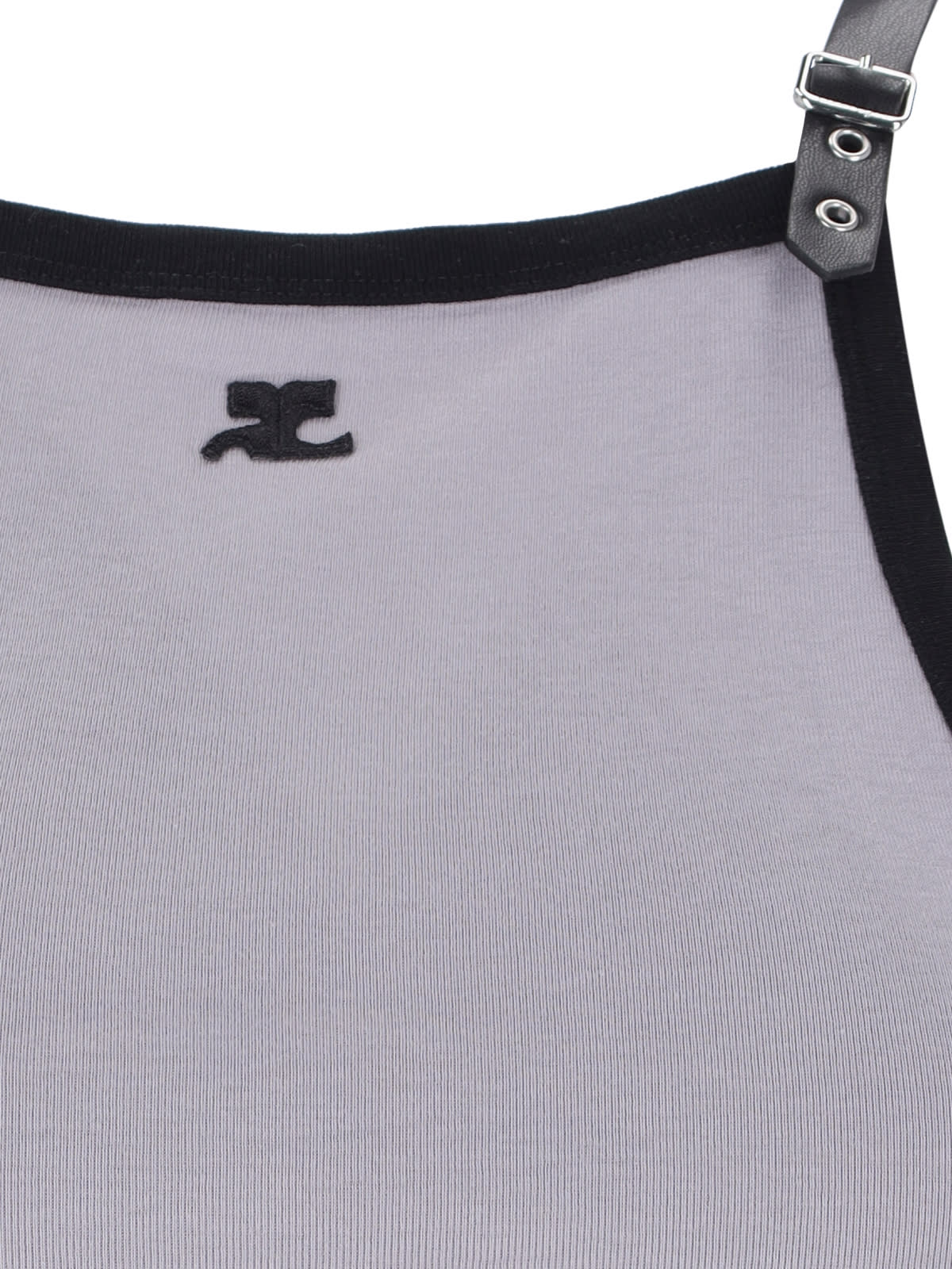 Courrèges Racerback Mini Dress With Contrasting Straps And Logo Detail In Grey