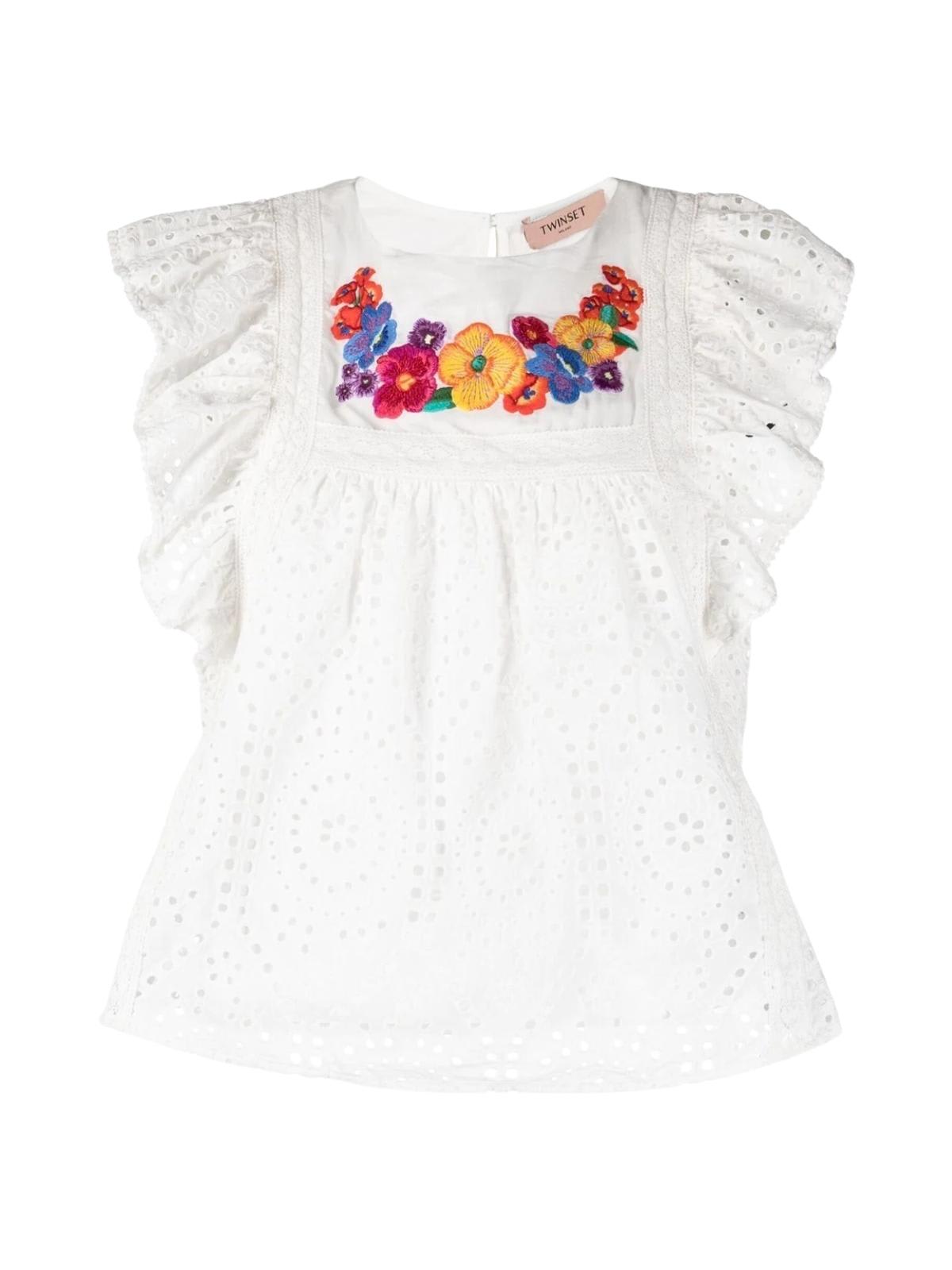 TwinSet Puff Sleeves Lowers Embroidered Shirt