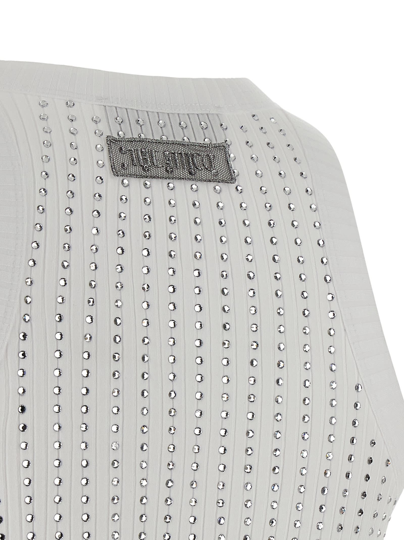 Attico Crew Neck Perforated Ribbed Sleeveless Tank Top In Gray