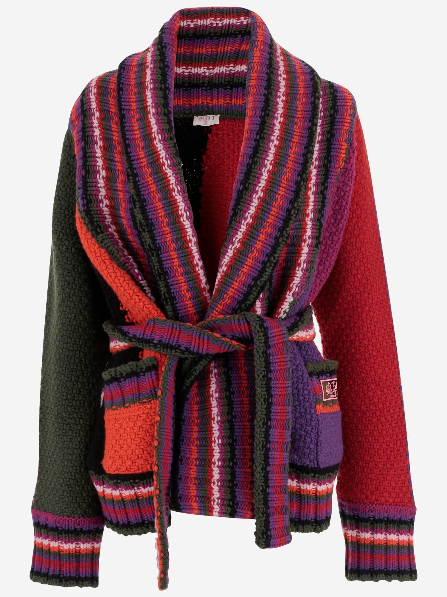 Pucci Color-block Wool Cardigan In Red