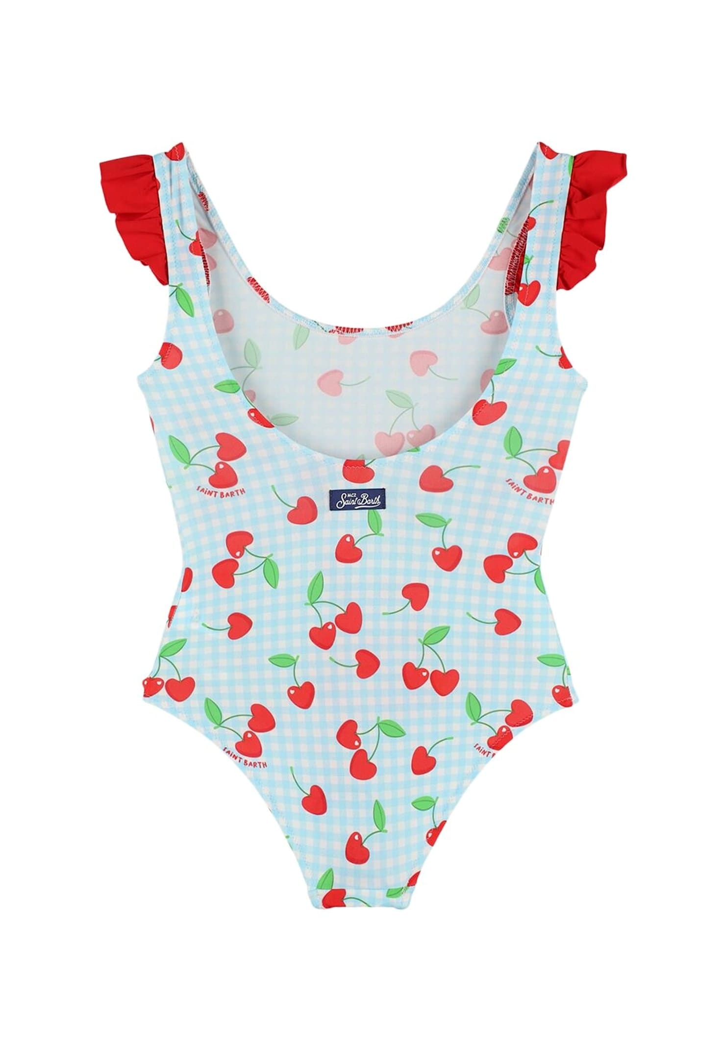 Mc2 Saint Barth Light Blue Swimsuit For Girl With Cherries In Blue