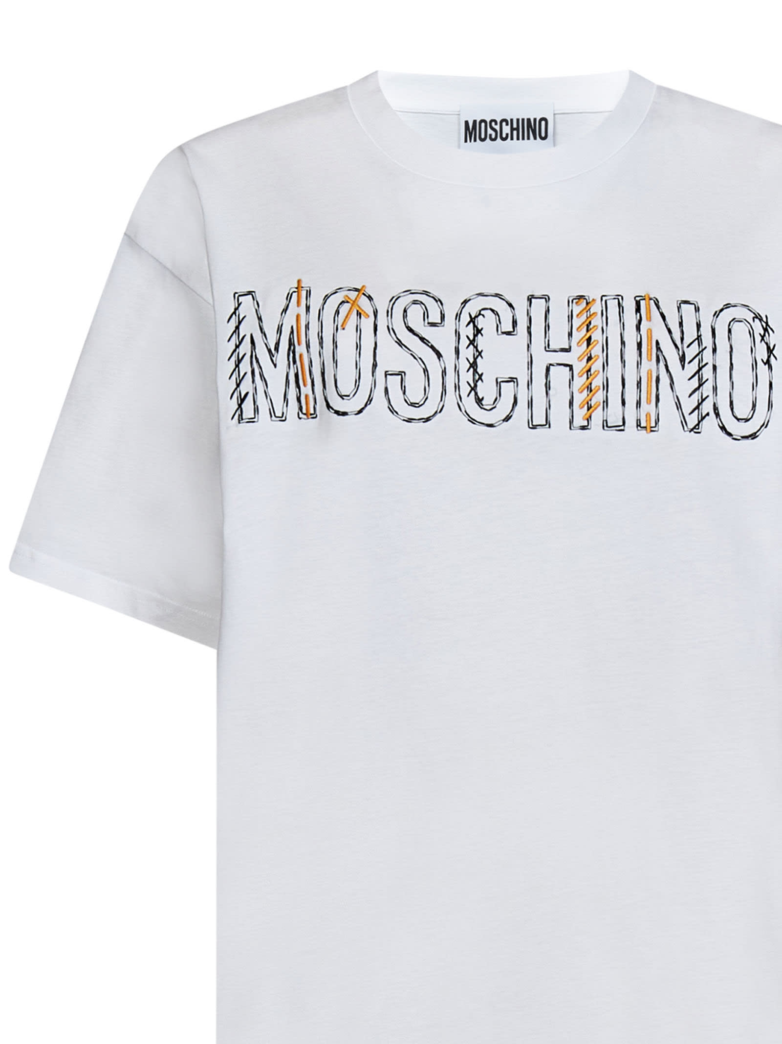 Shop Moschino Stitching Logo T-shirt In Bianco