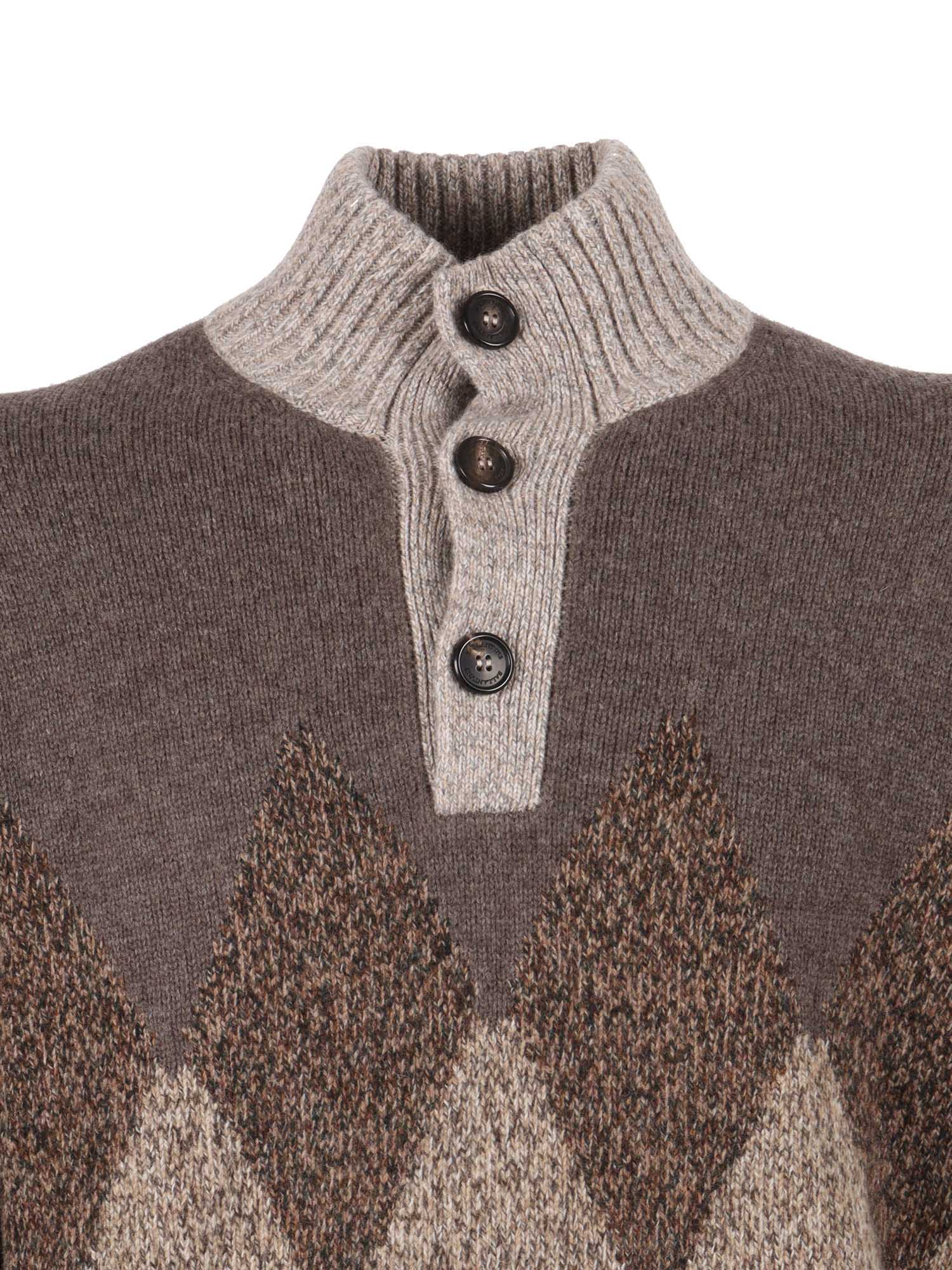 Ballantyne Argyle Pattern Wool Sweater With Buttoned Turtleneck In Multi