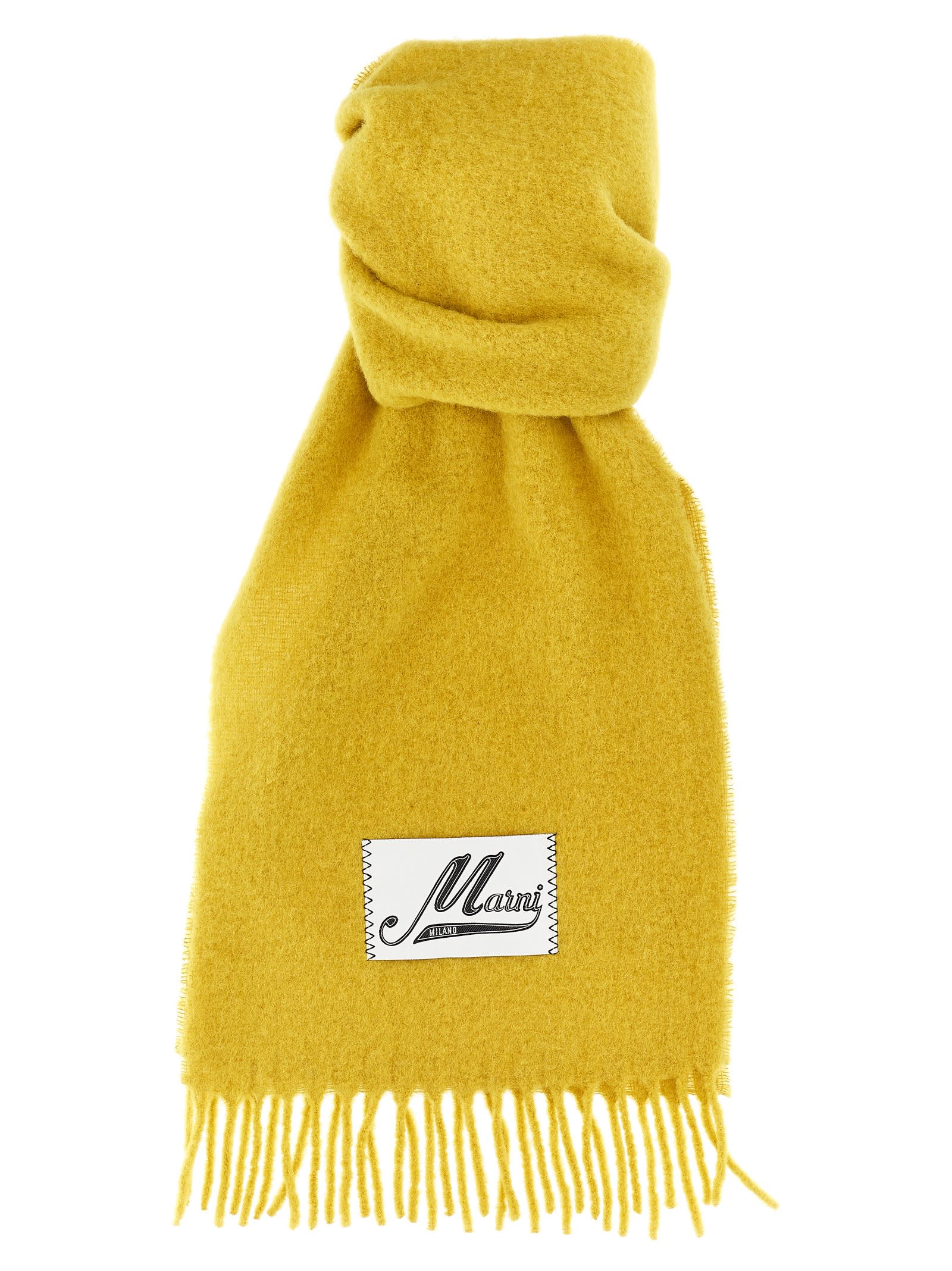 Shop Marni Logo Patch Scarf In Yellow