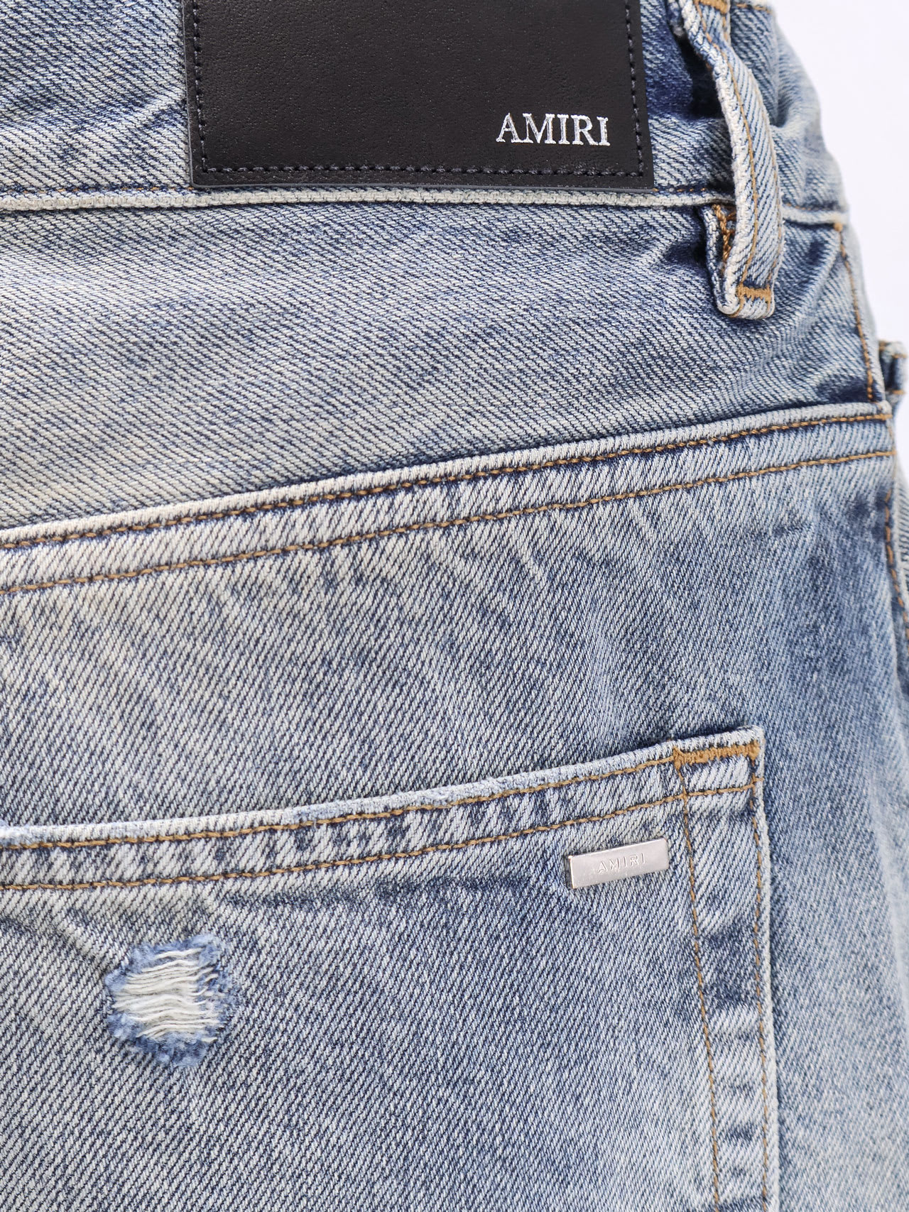 Amiri Distressed Straight Jeans With Belt Loops In Blue