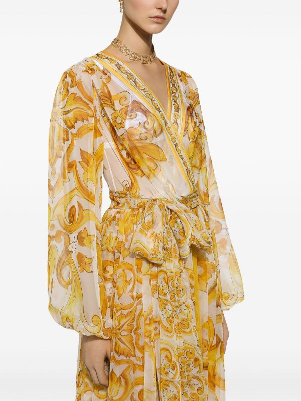 Shop Dolce & Gabbana Abito Chiffon St Maiolica In Tn Giallo