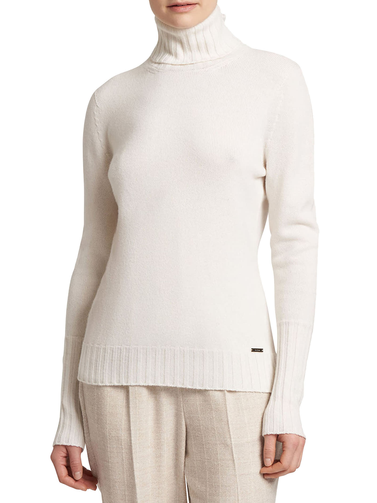 Shop Kiton Sweater High Neck Cashmere In Optical White