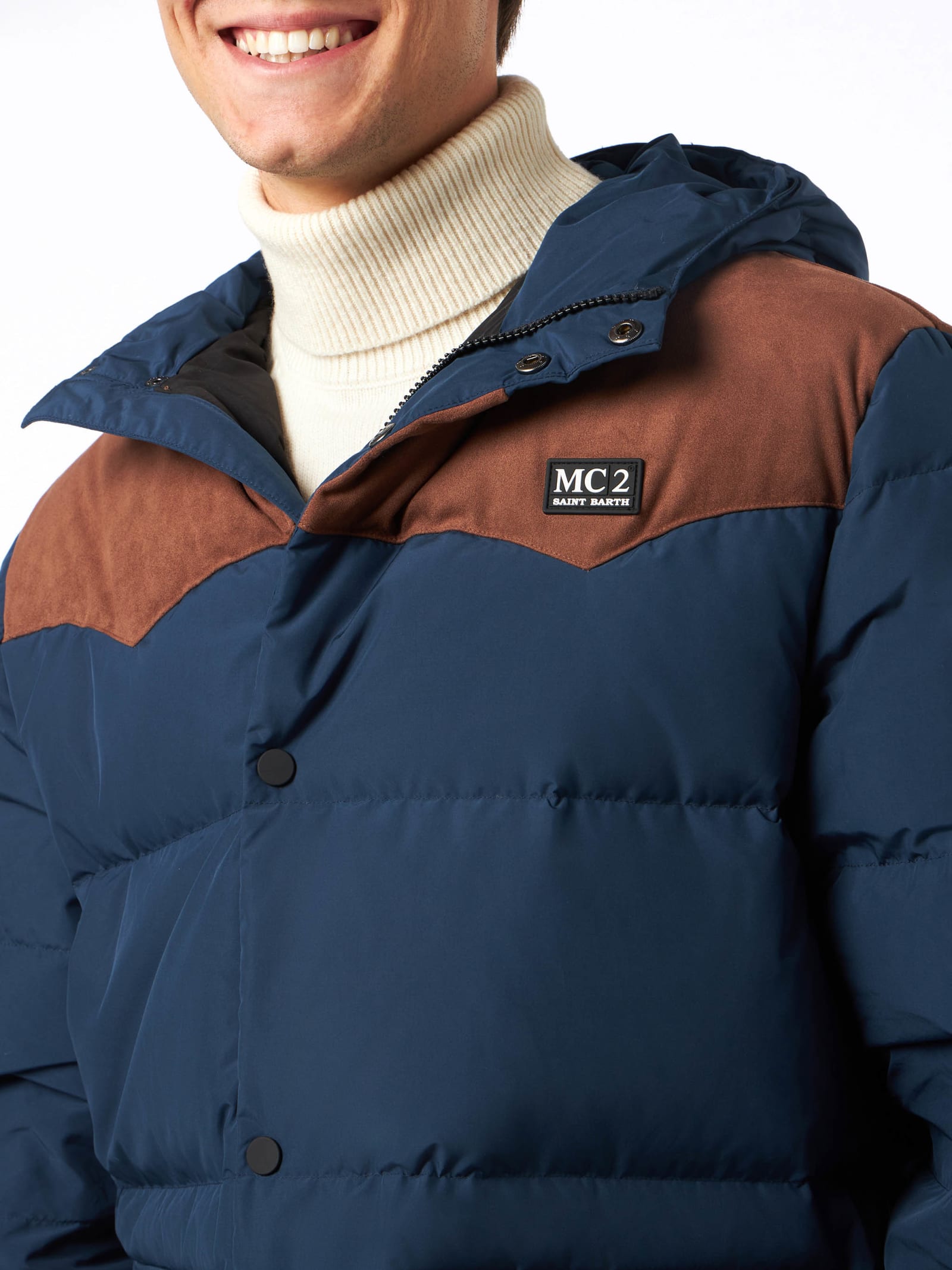 Shop Mc2 Saint Barth Man Hooded Down Blue Jacket