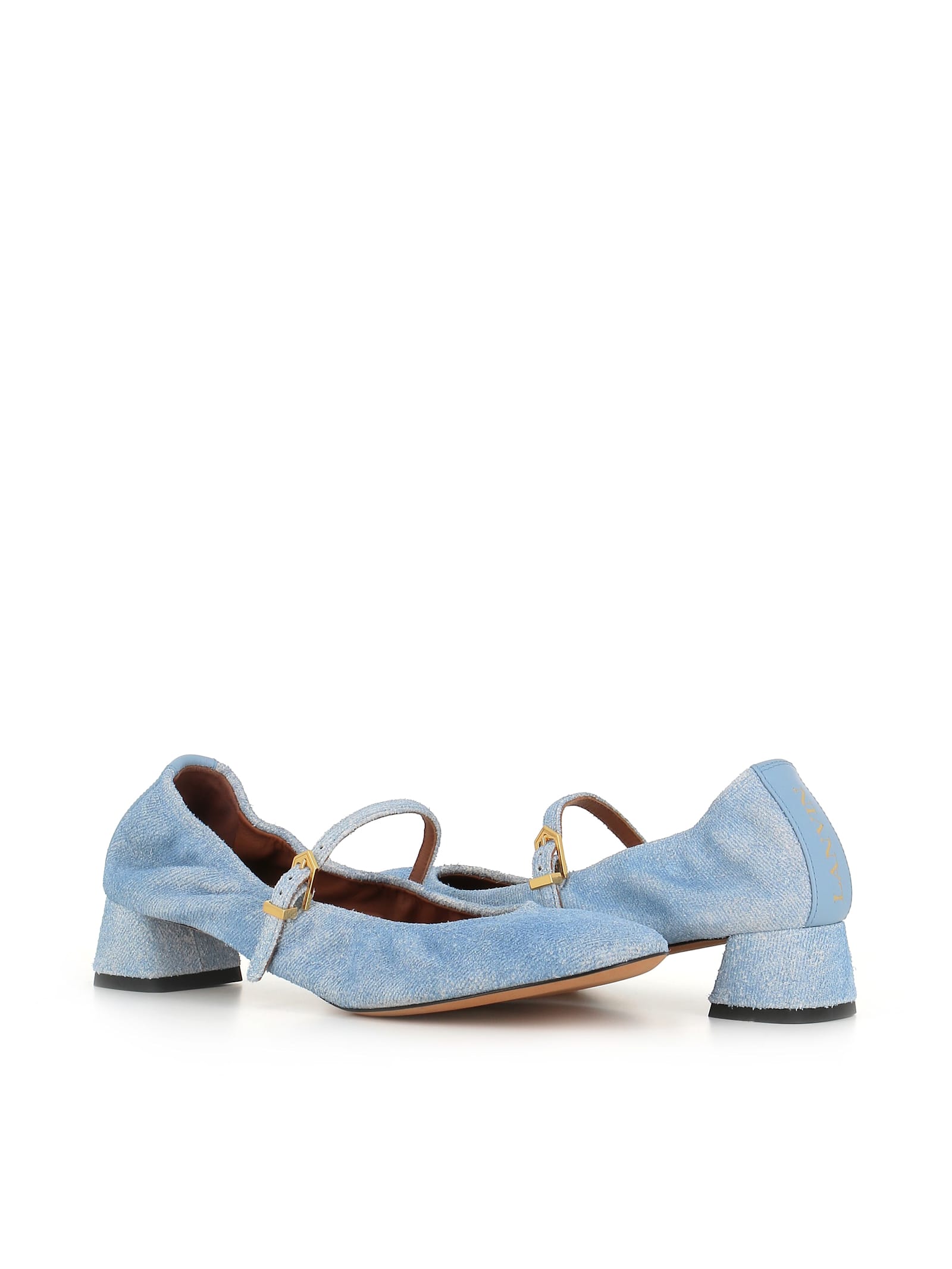 Lanvin Heeled Mary Janes In Leather With A Faded Denim Effect In Jeans
