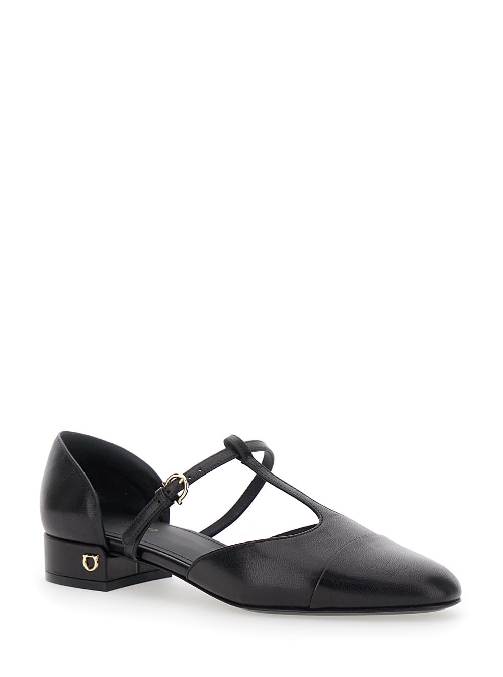 Shop Ferragamo Lainette Black Ballet Shoes With T-strap And Round Toe In Leather Woman