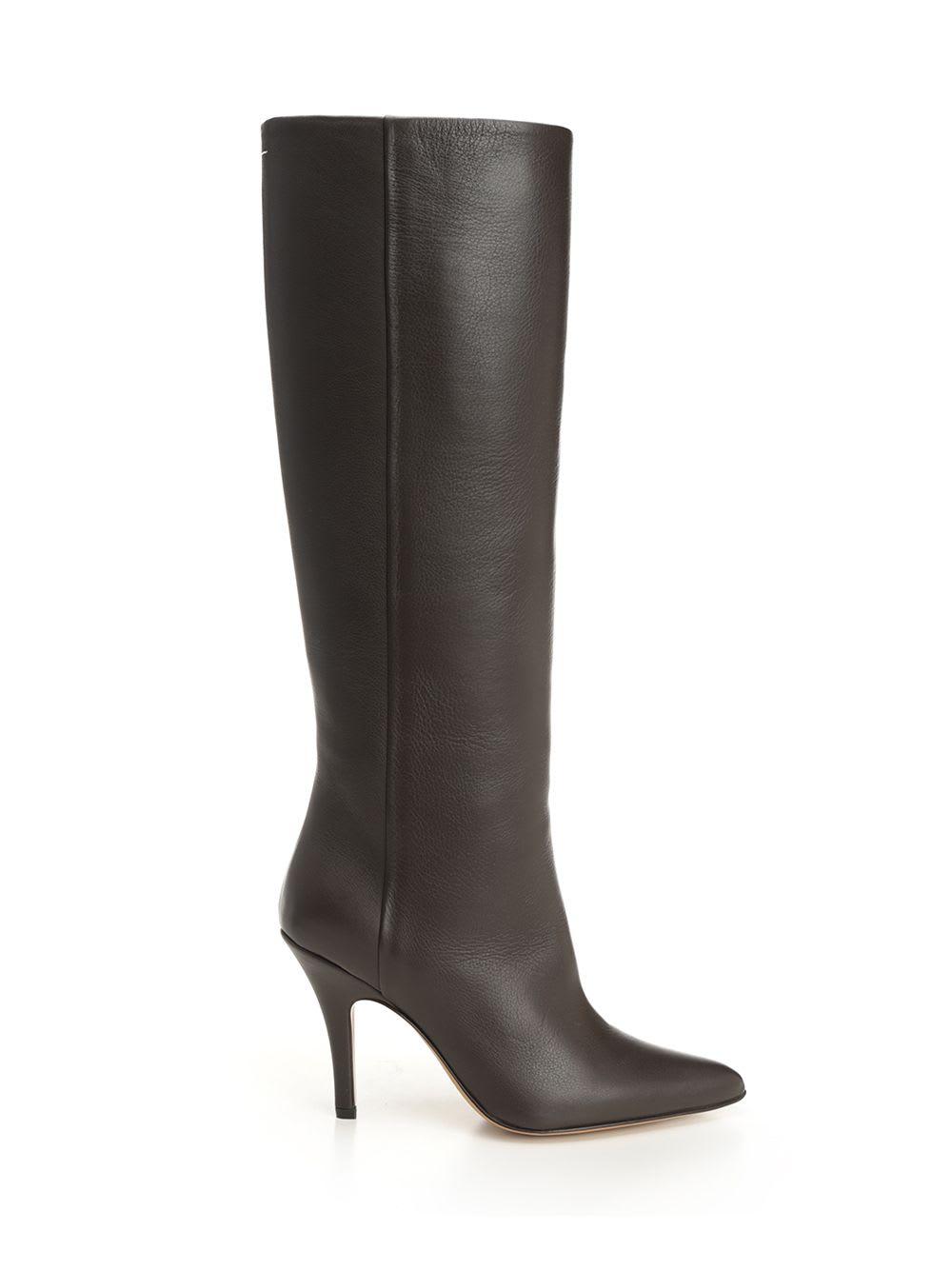 Mm6 Maison Margiela Mm6 By Maison Margiela Pointed Toe Knee-high Boot With White Stitch Detail In Black
