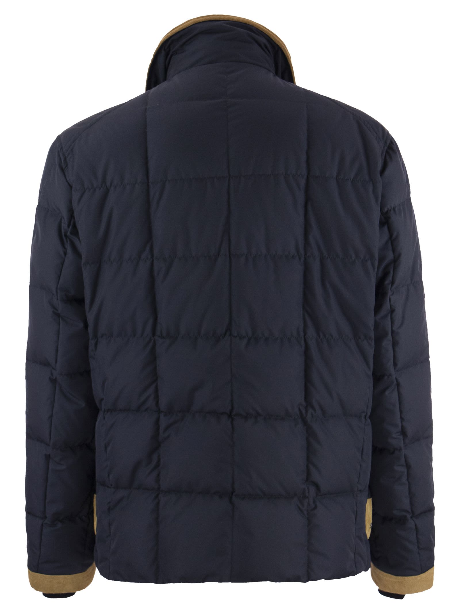 Shop Fay 4 Jackets - Padded Coat With Velvet Collar In Navy Blue