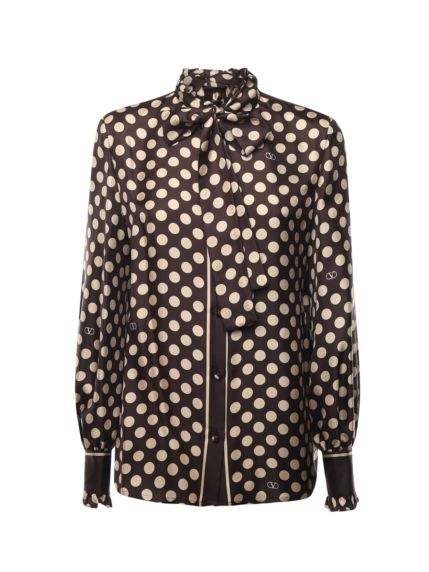 Valentino Twill Shirt With Plus De Polka Dot Print In Brown