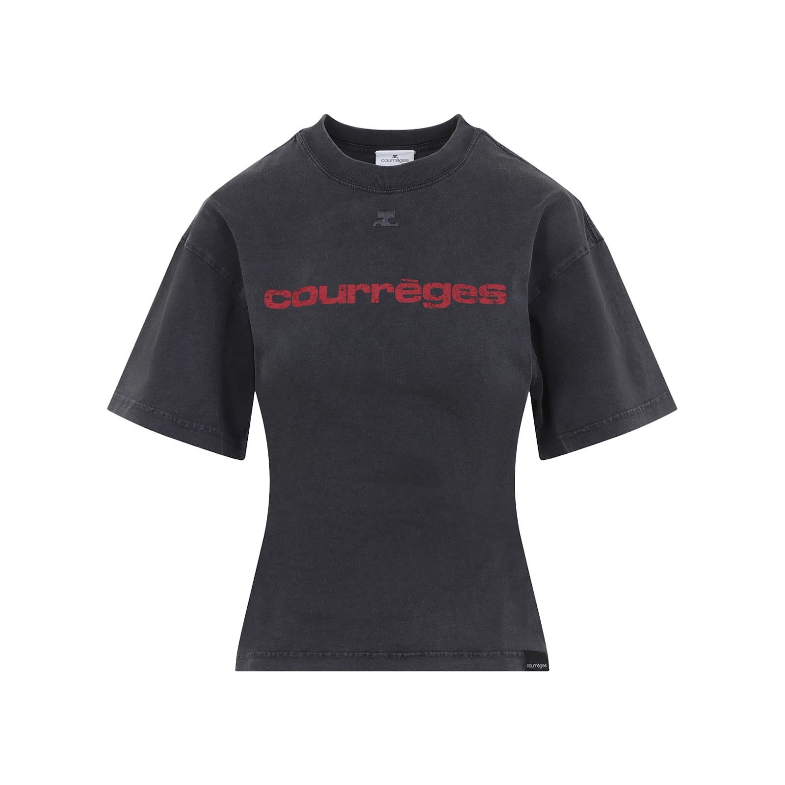 Shop Courrèges Belted Printed T-shirt In Stonewash Grey Ruby