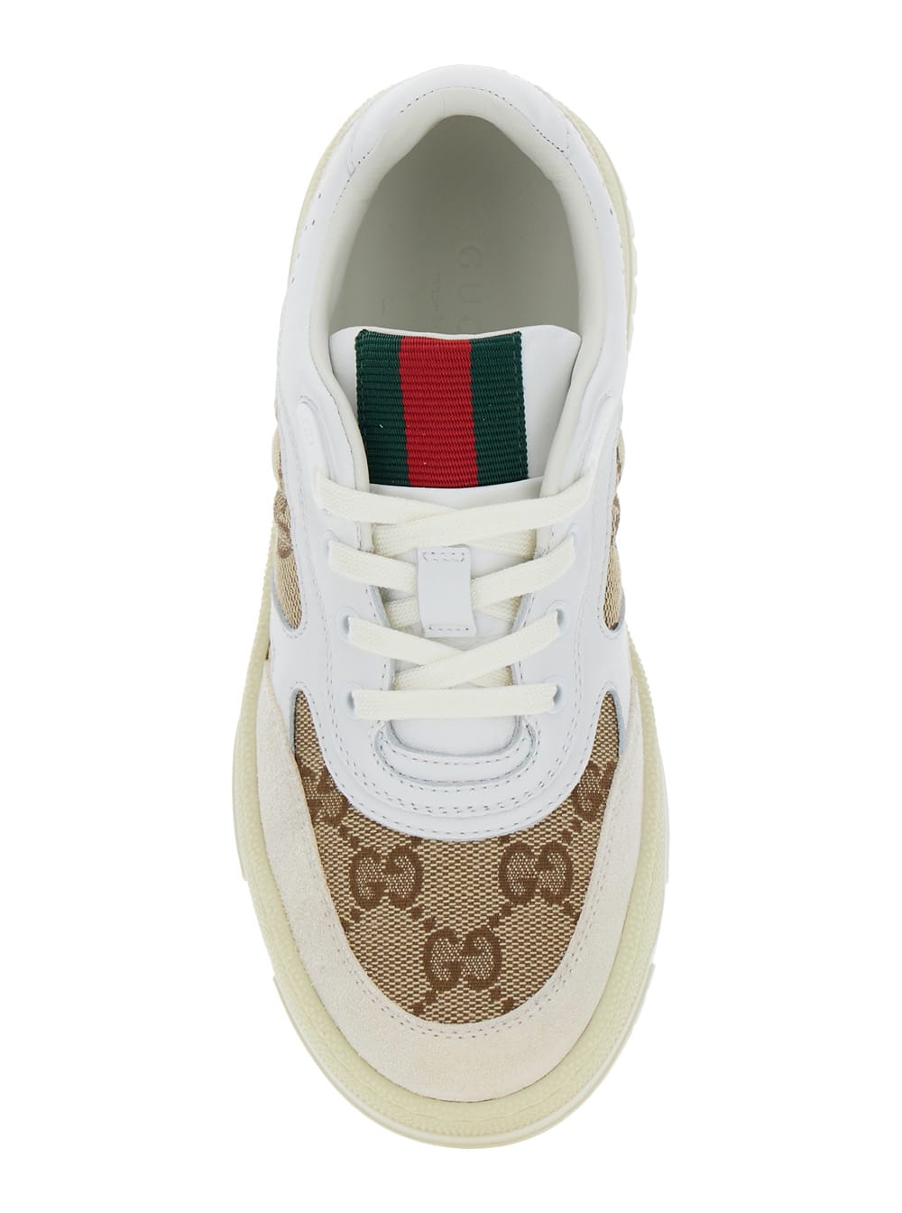 Shop Gucci White Low Top Sneakers With Web Detail In Gg Supreme Canvas And Leather Boy