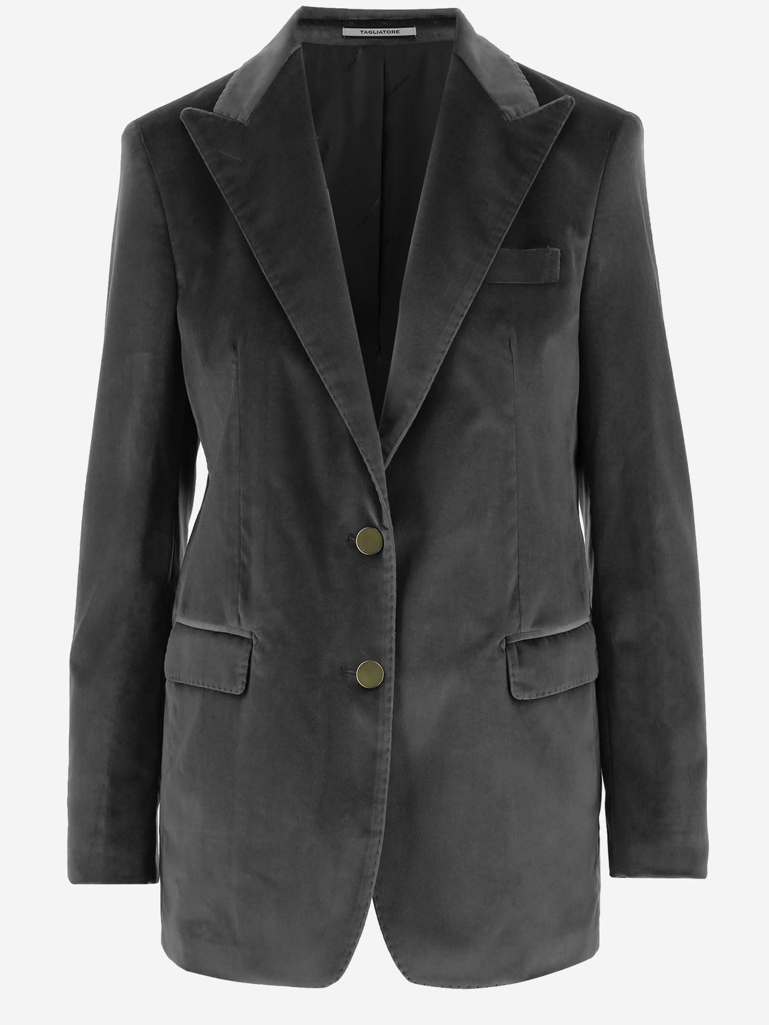 Tagliatore Single-breasted Jacket In Stretch Cotton Velvet In Gray