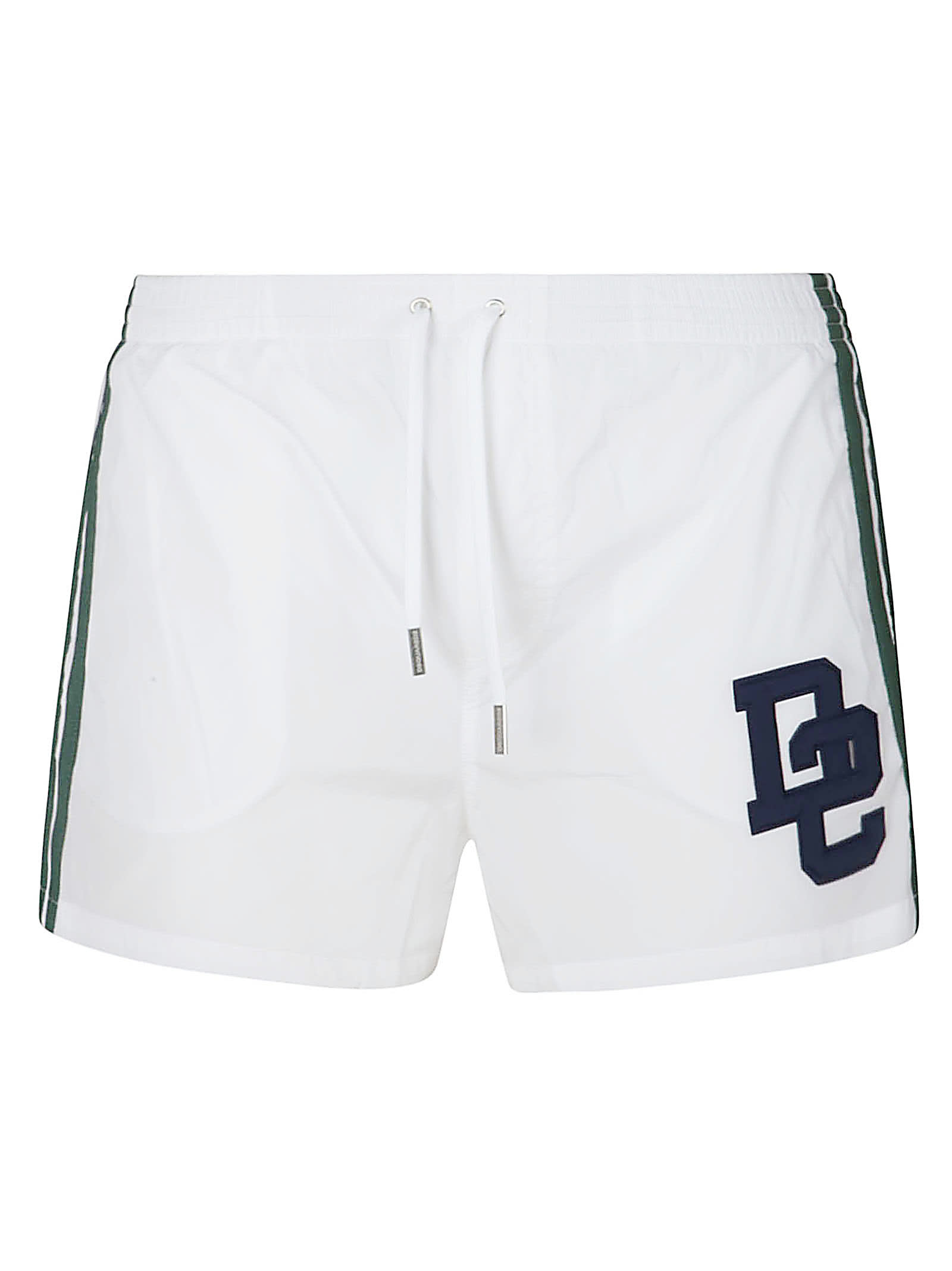 Dsquared2 Stripe Sided Logo Detail Swim Shorts In White