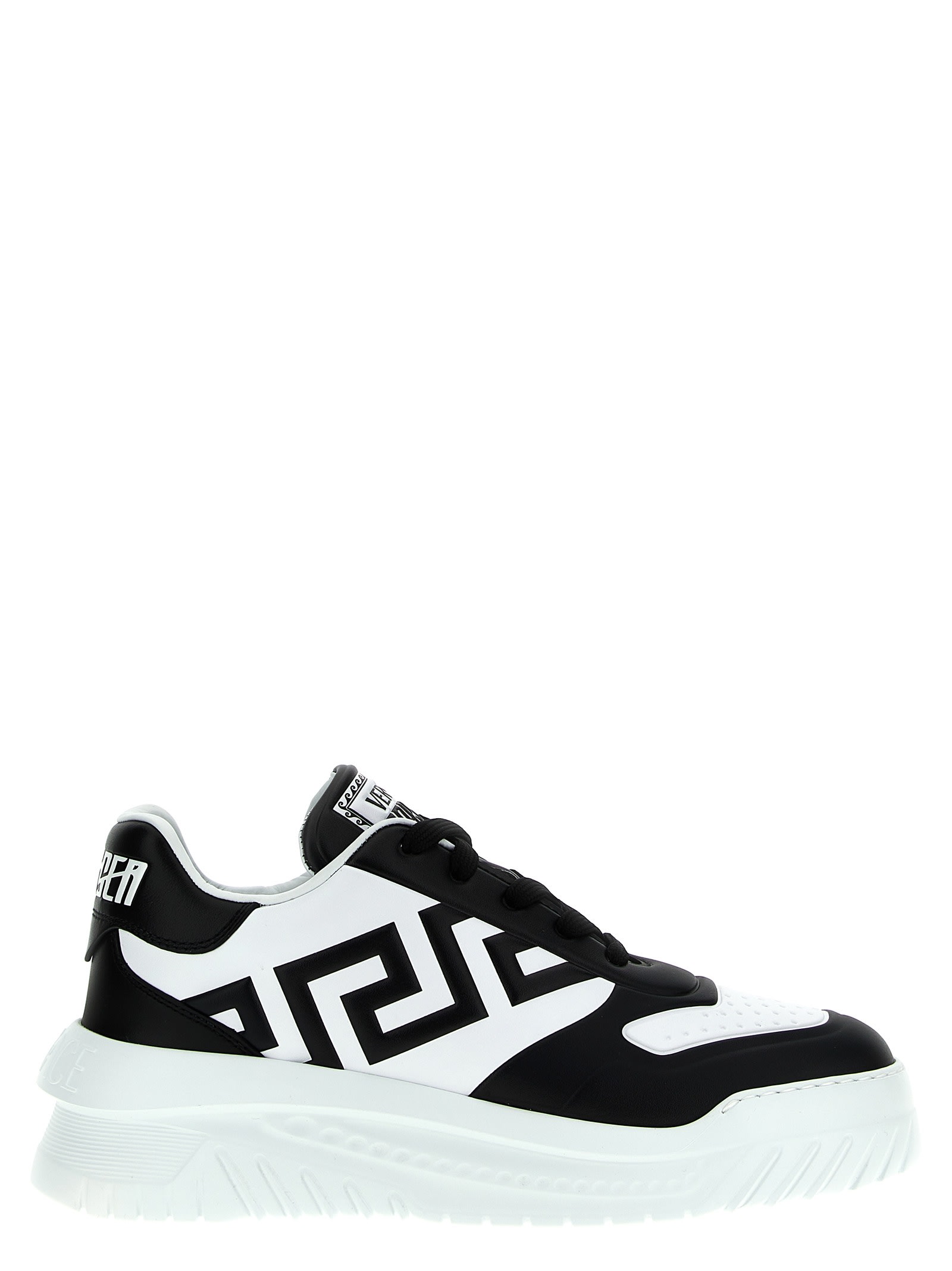 Shop Versace Odissea Greca Sneakers In Black/white