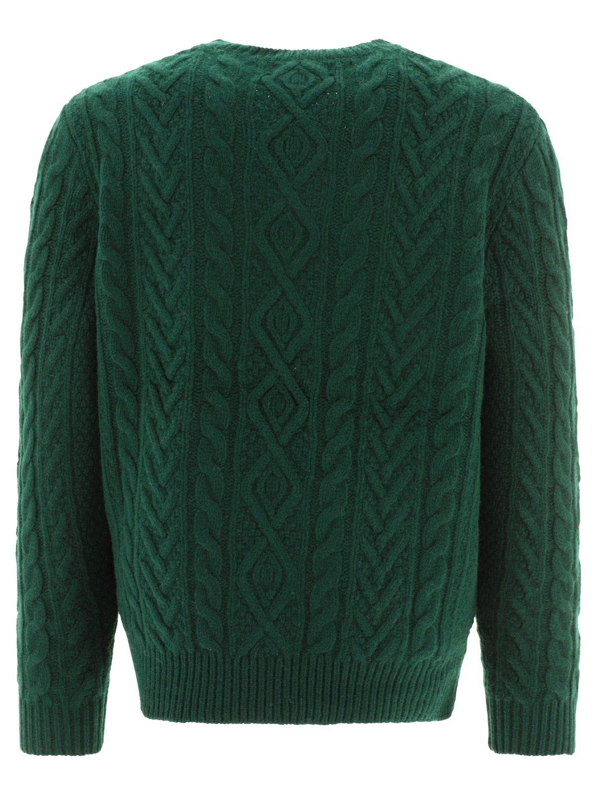 Shop Ralph Lauren Crewneck Cable Knitted Jumper In Green