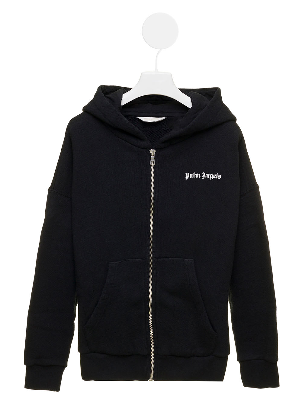 Shop Palm Angels Palm Angel Kids Boys Black Hoodie With Zip And Classic Overlogo