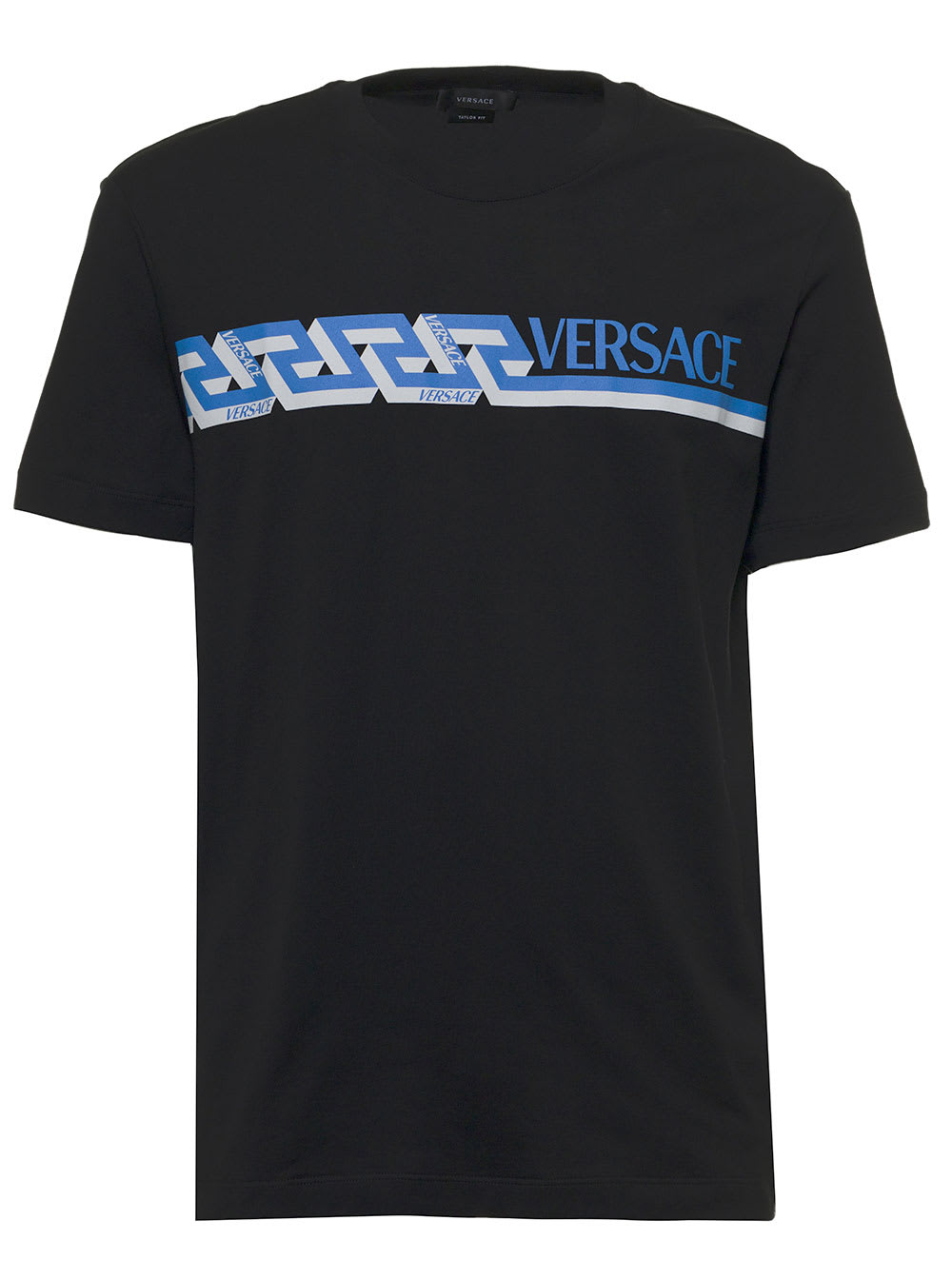 Versace Black Cotton T-shirt With Signature Greek Print