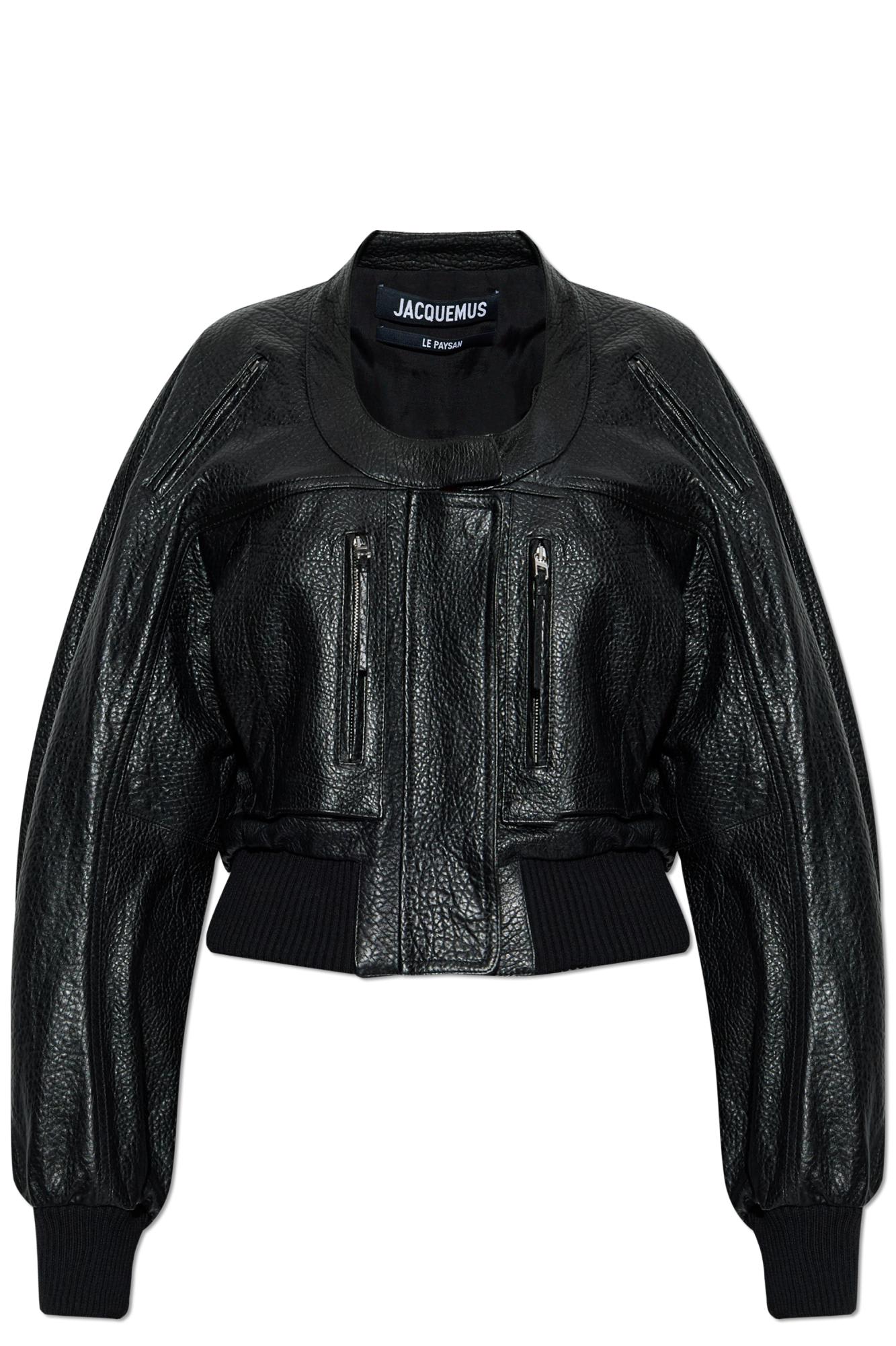 Jacquemus Cropped Crewneck Jacket Textured Finish In Black