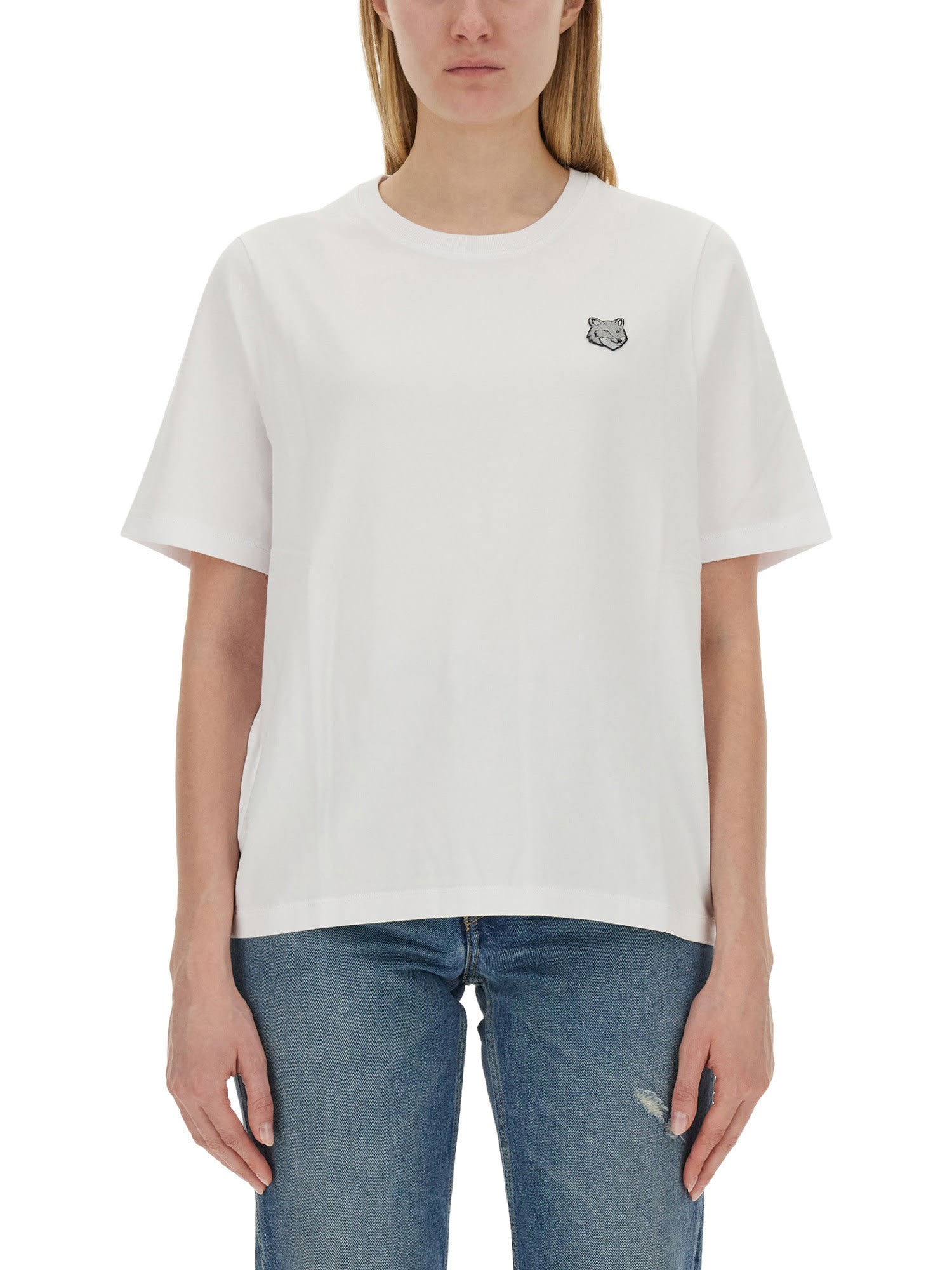 Shop Maison Kitsuné T-shirt With Fox Patch In White