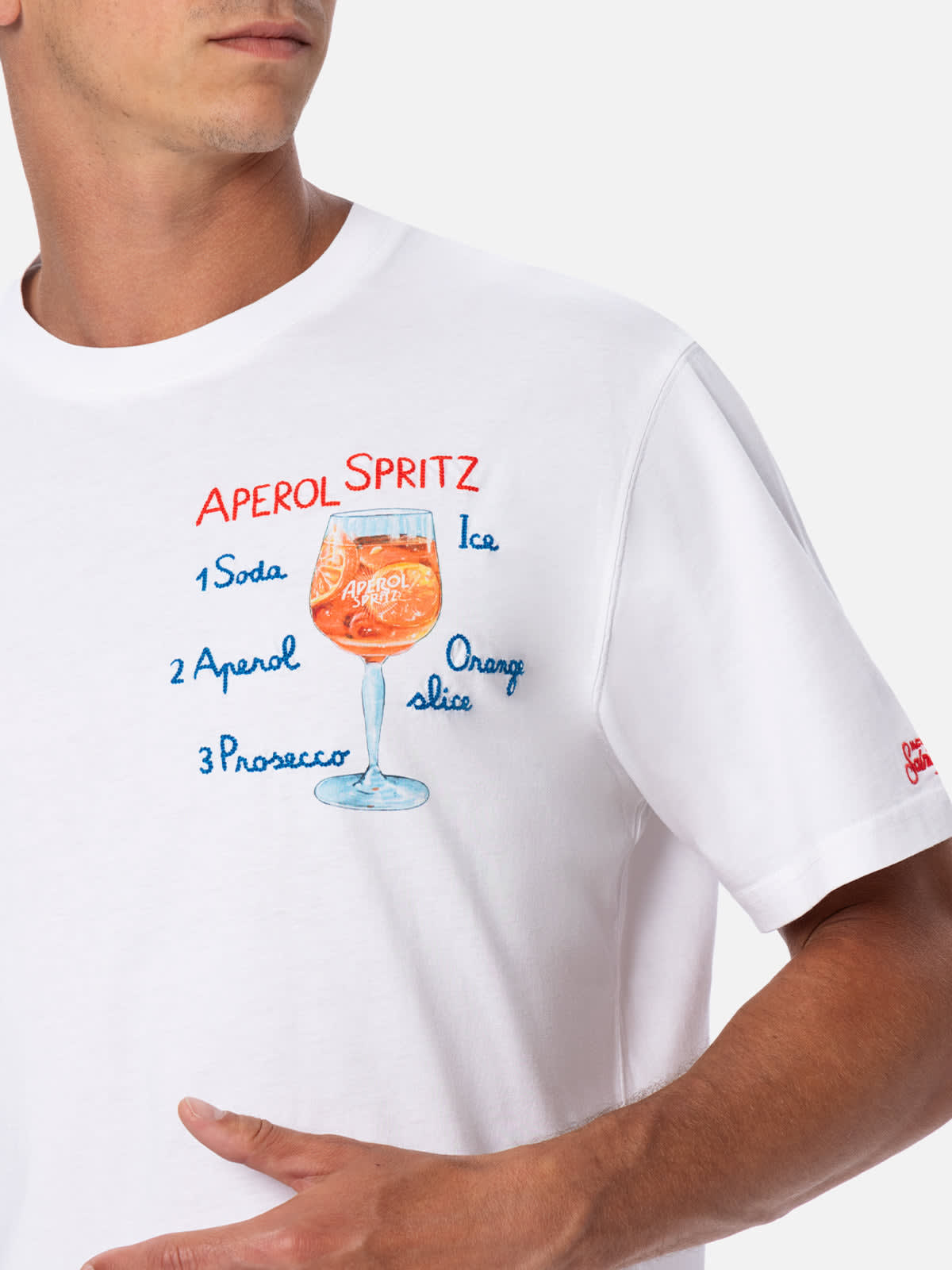 Mc2 Saint Barth X Aperol Spritz Embroidered Cotton T-shirt In White