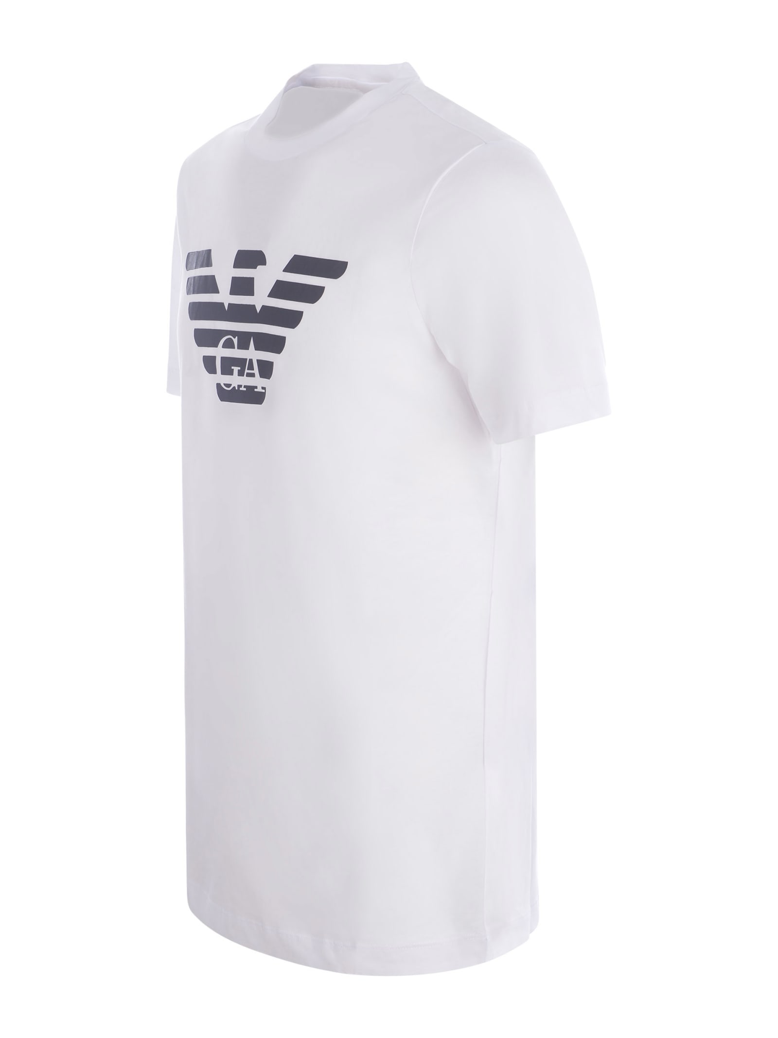 Emporio Armani White Crewneck T-shirt With Logo Embroidery On The Front In Bianco