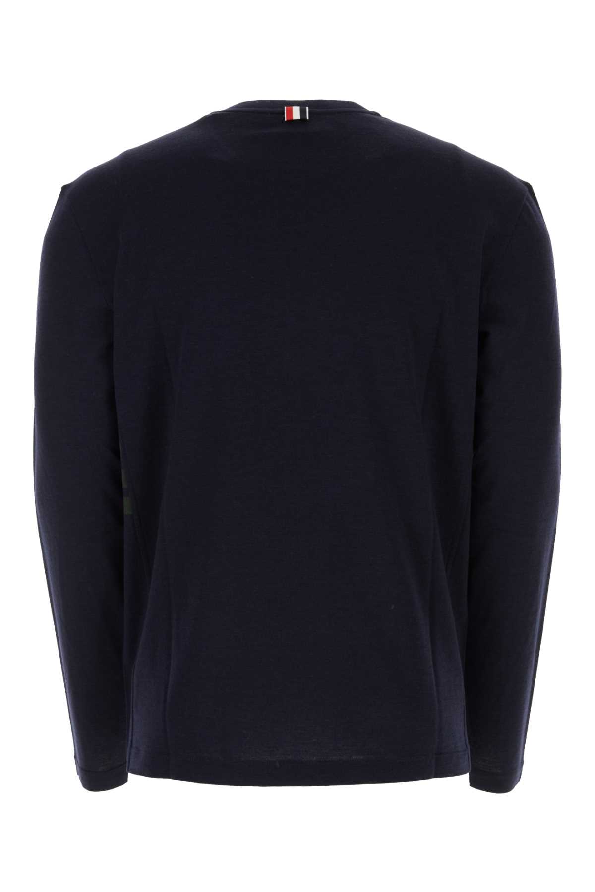 Shop Thom Browne Midnight Blue Stretch Wool T-shirt In Navy