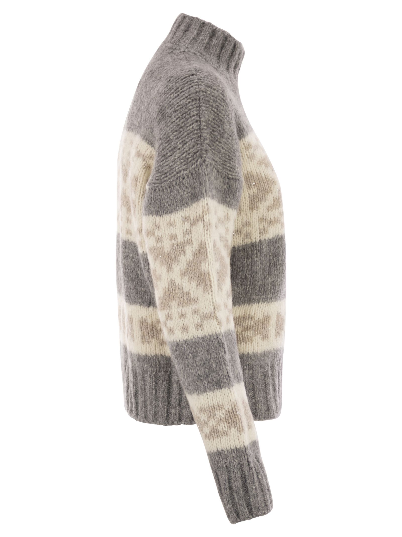 Peserico Striped High-neck Sweater In Multi
