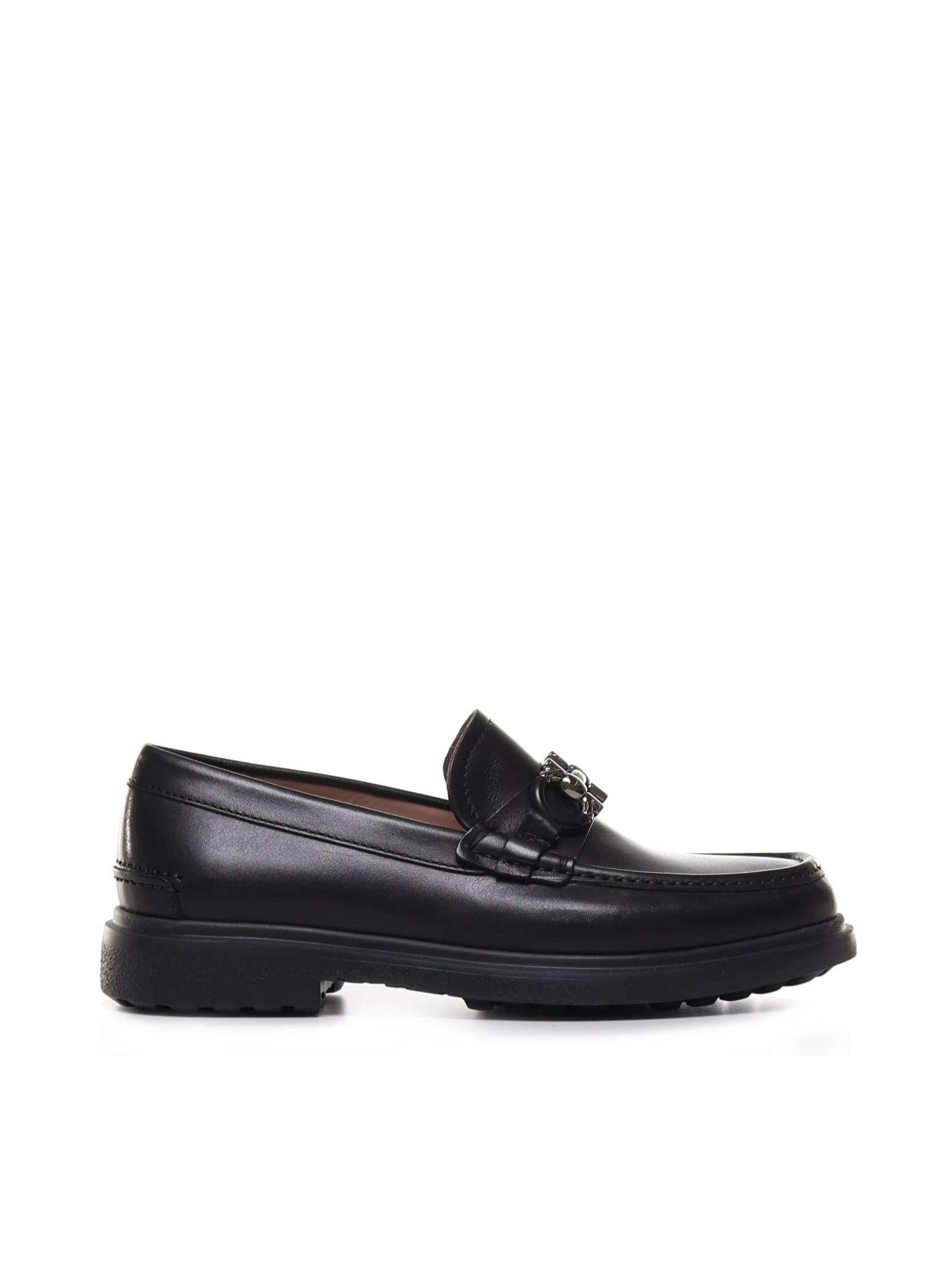 Ferragamo Black Leather Cocoon Loafers In Multi