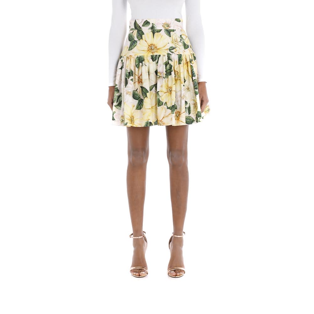 Dolce & Gabbana Short Circle Skirt In Camellia-print Poplin